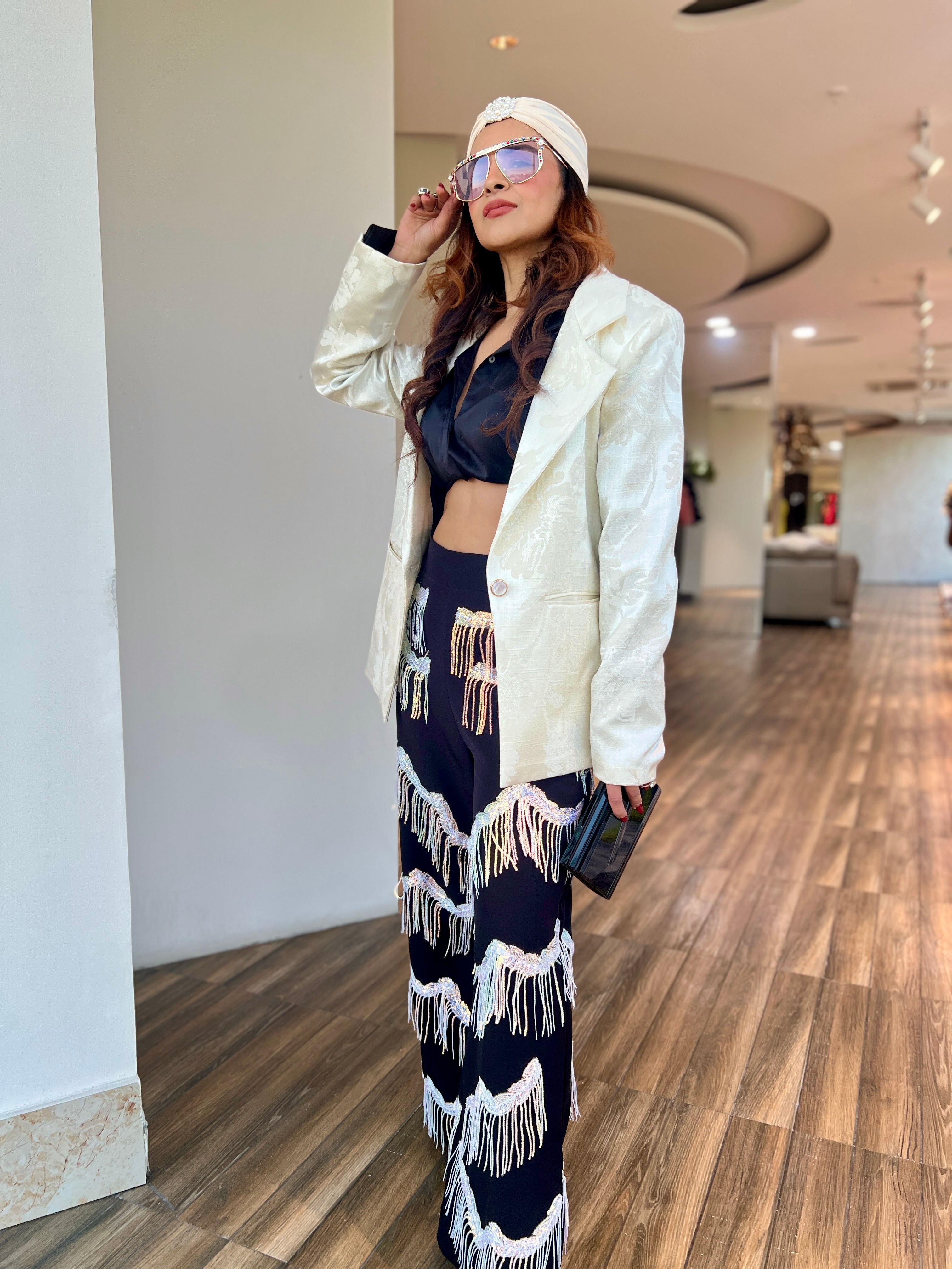 White Jacquard power blazer