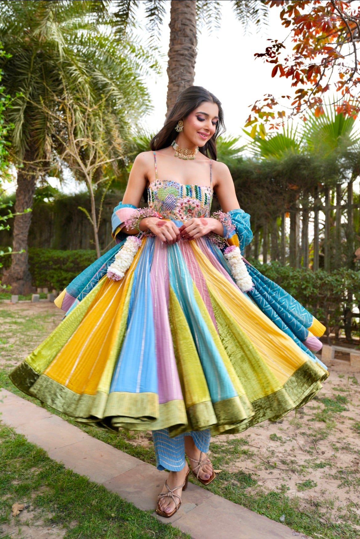 Denim multicolor Anarkali set