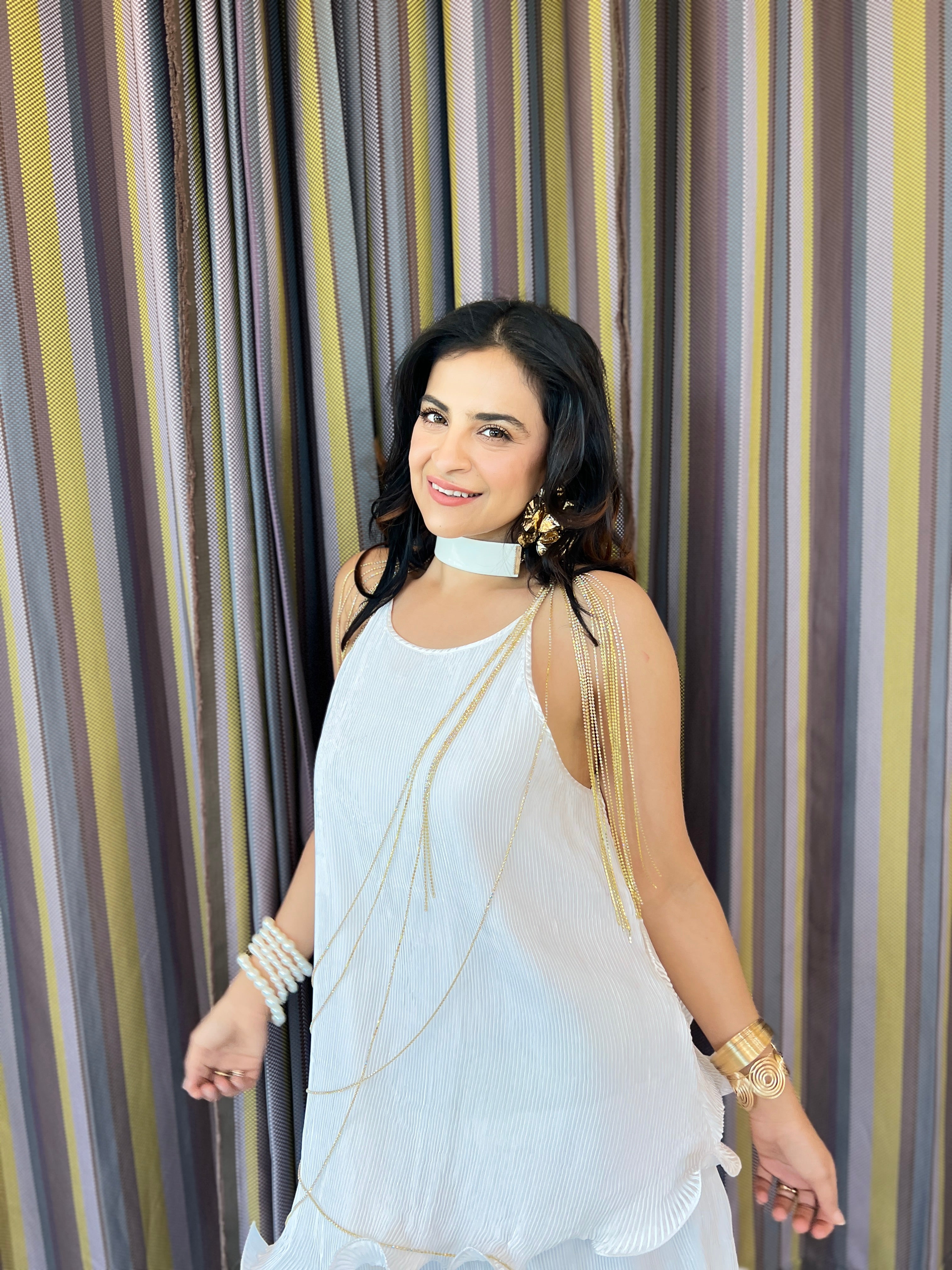 Long ruffle dress in ivory
