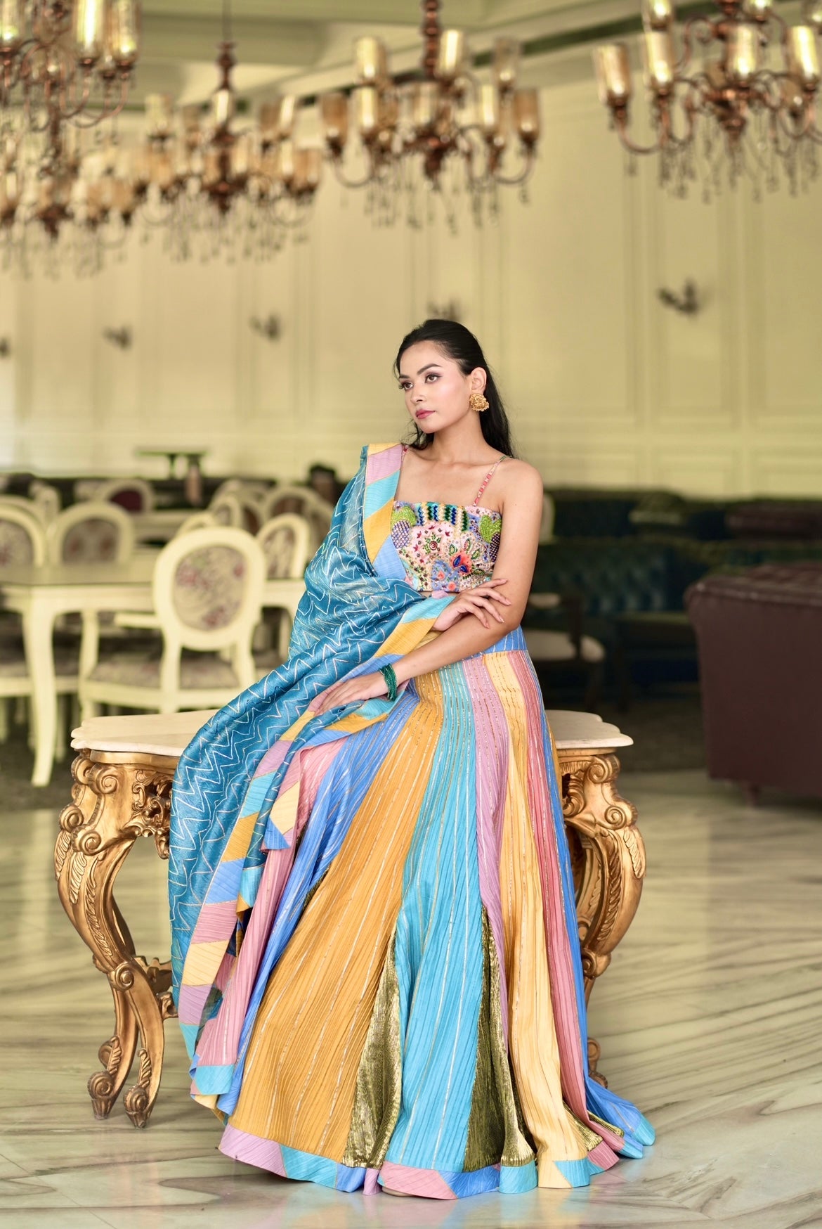 Denim multicolor lehenga set