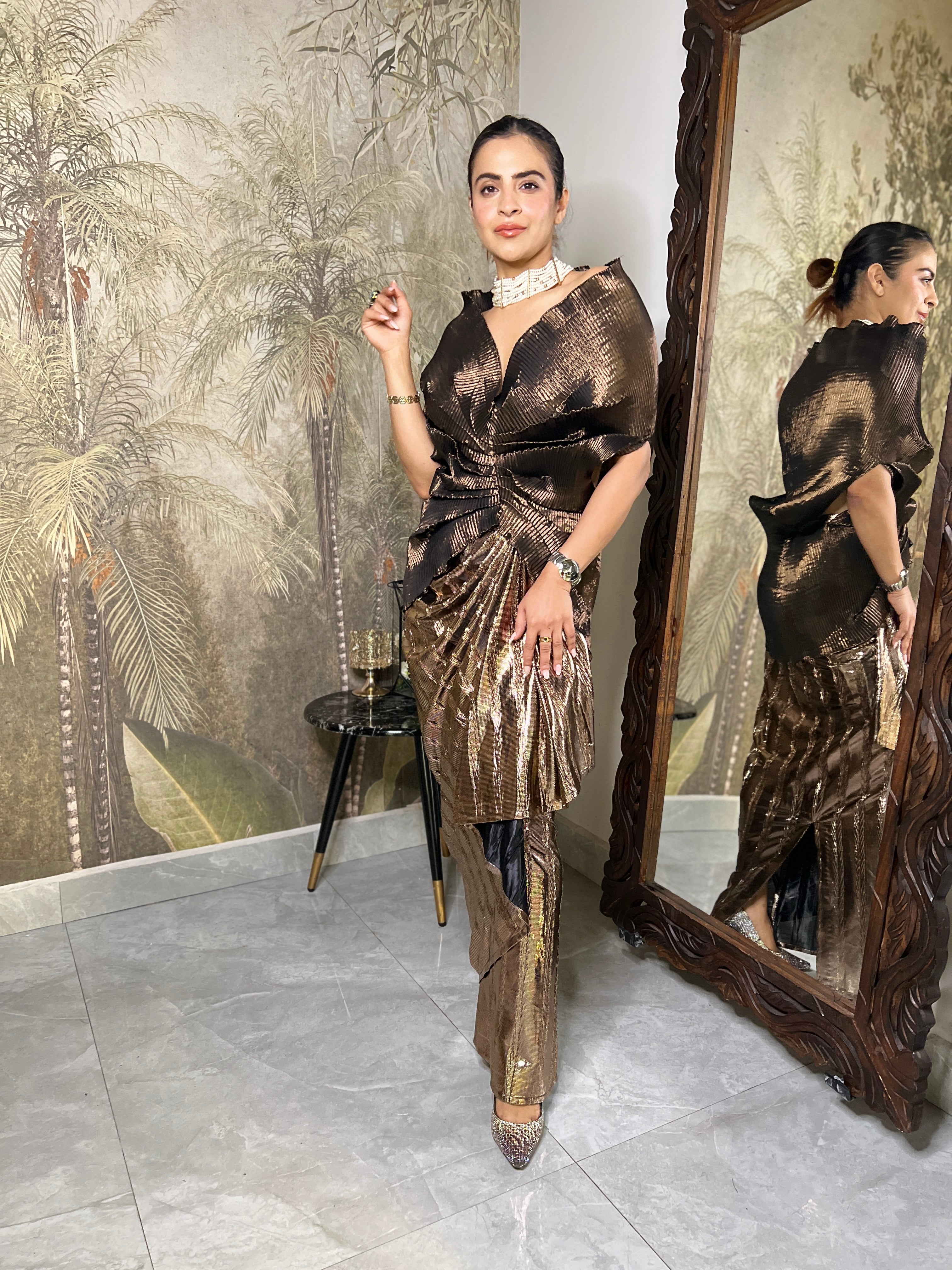 Copper glaze multi drape skirt set