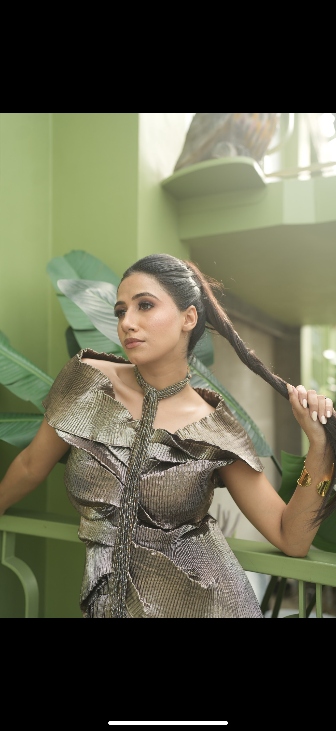 Antique gold shimmer multidrape skirt set