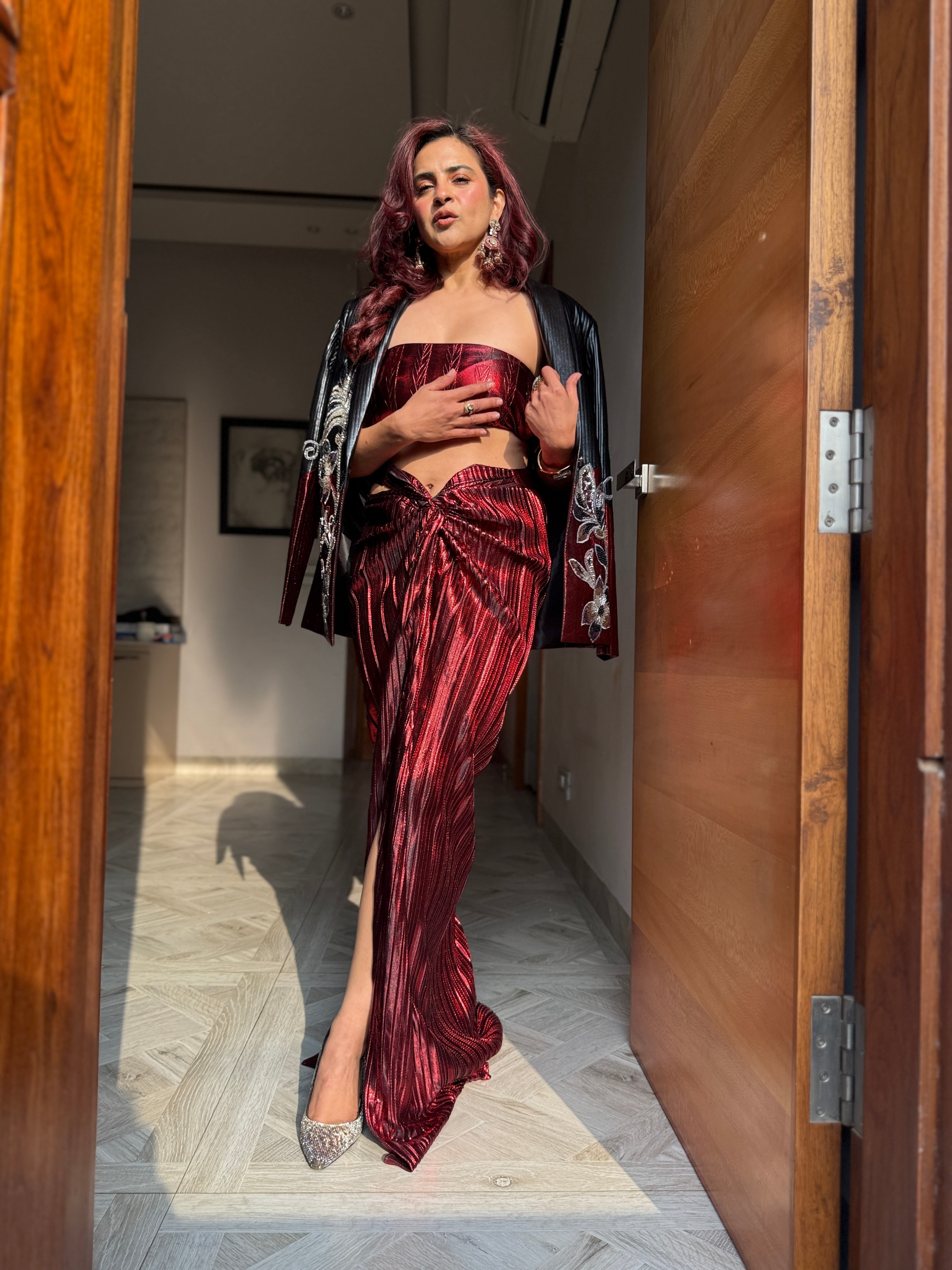 Red foil skirt with tie up