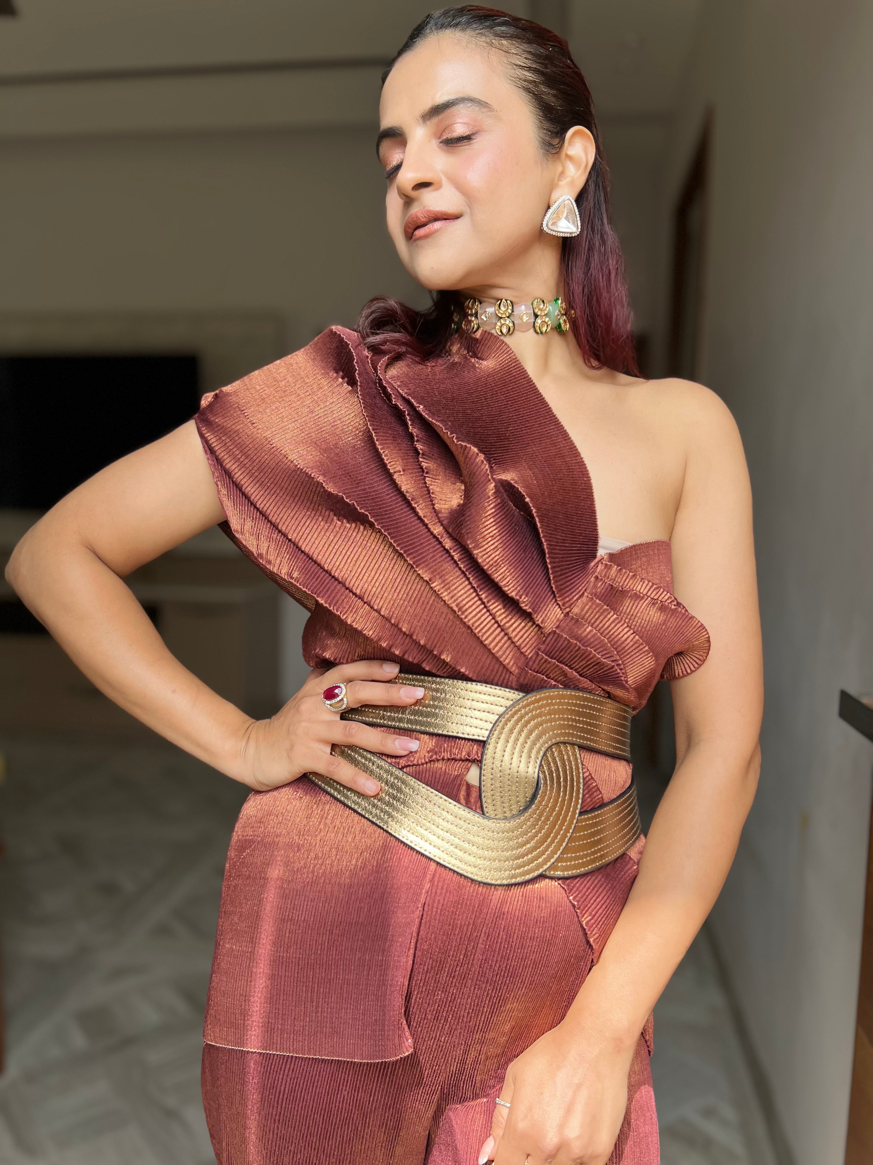 Shimmer Multi Drape Co-ord Set in Cinnamon Shine