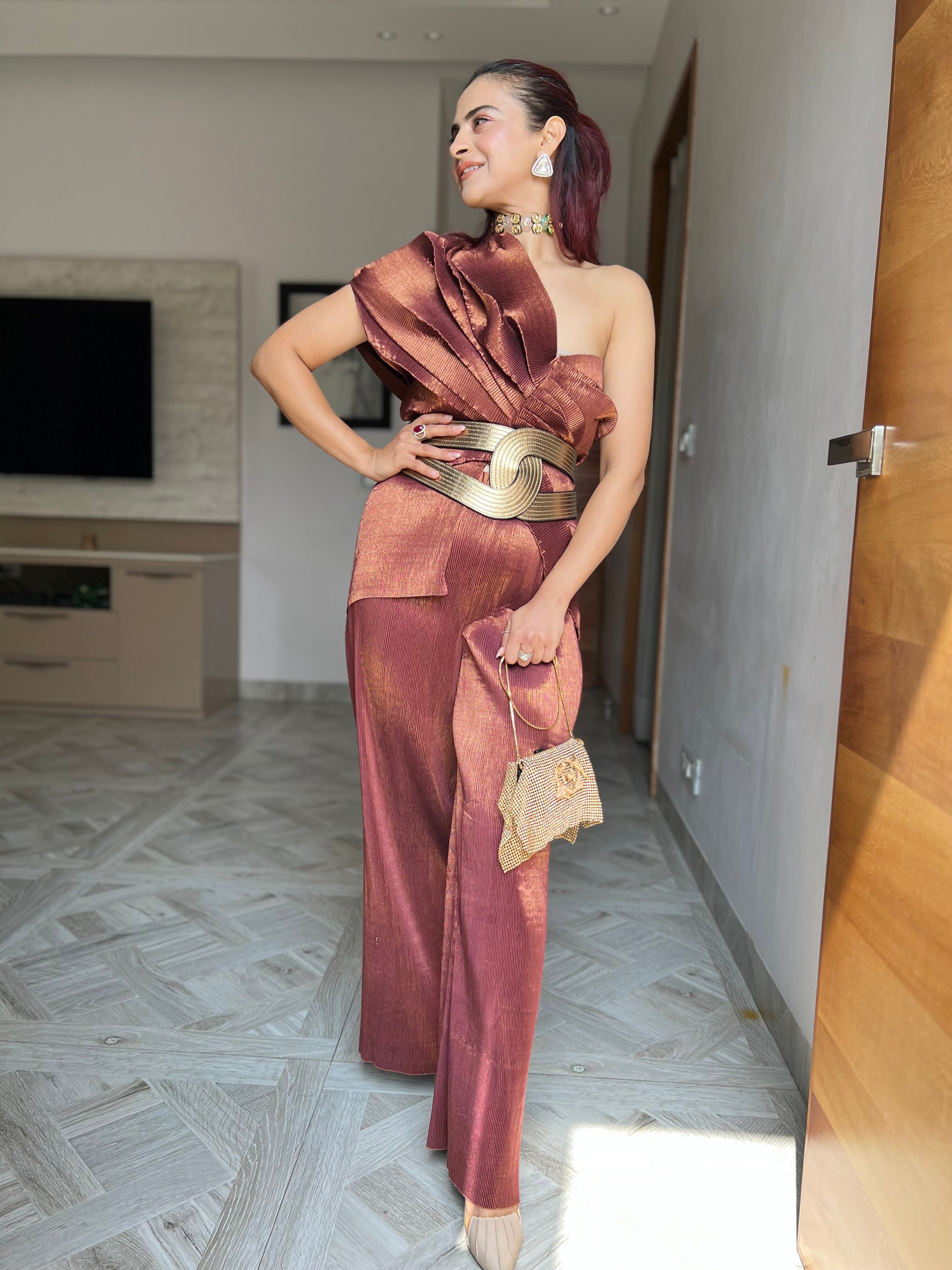 Shimmer Multi Drape Co-ord Set in Cinnamon Shine