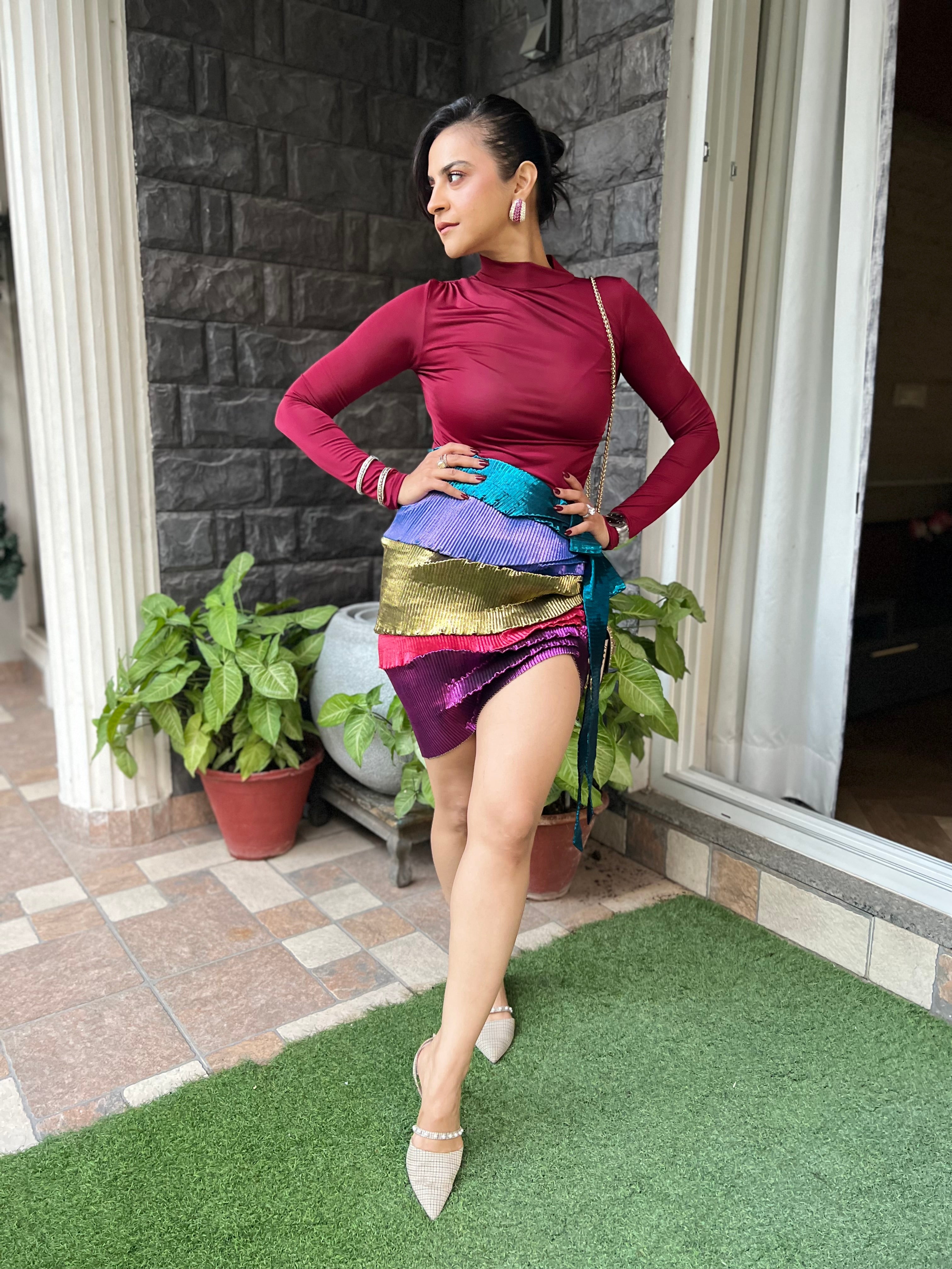 Multicolor Wrap Skirt in Multicolor