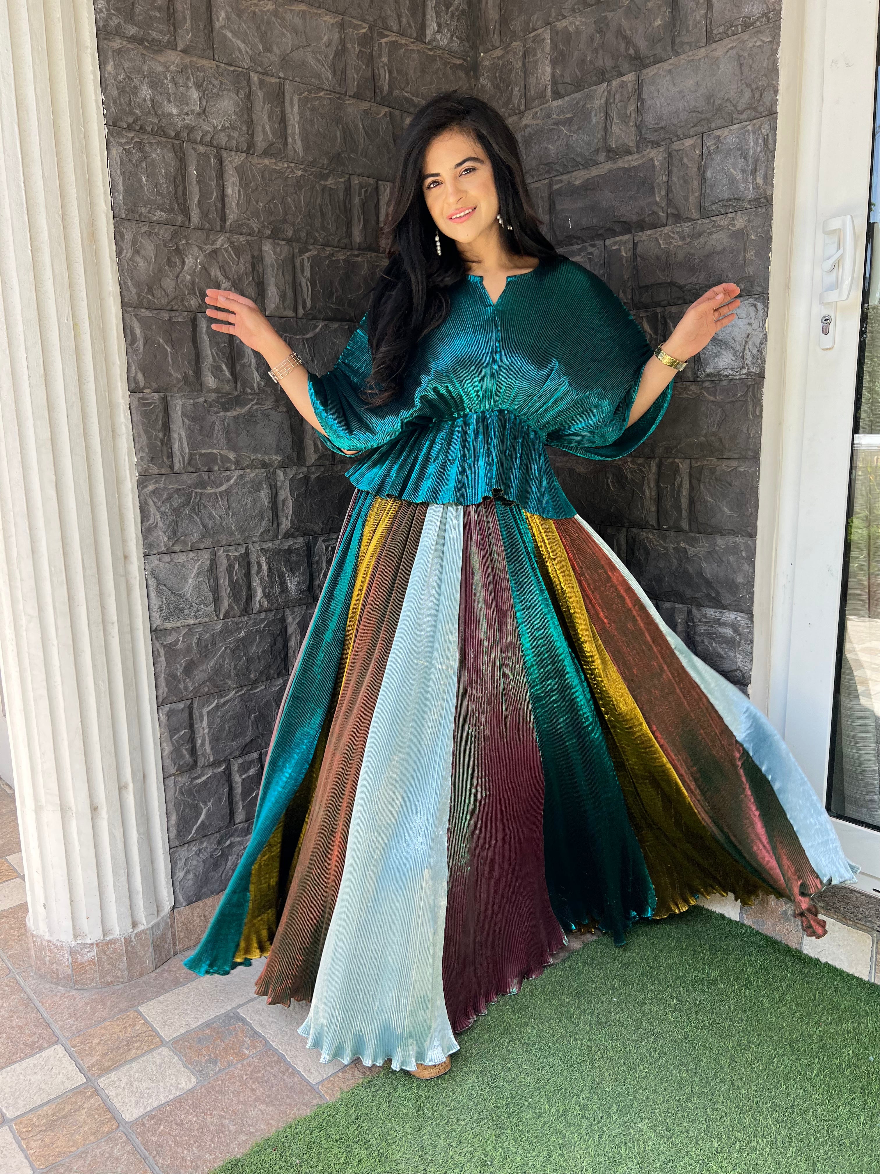 Evergreen Lehenga Set with Turquoise Moon Lift