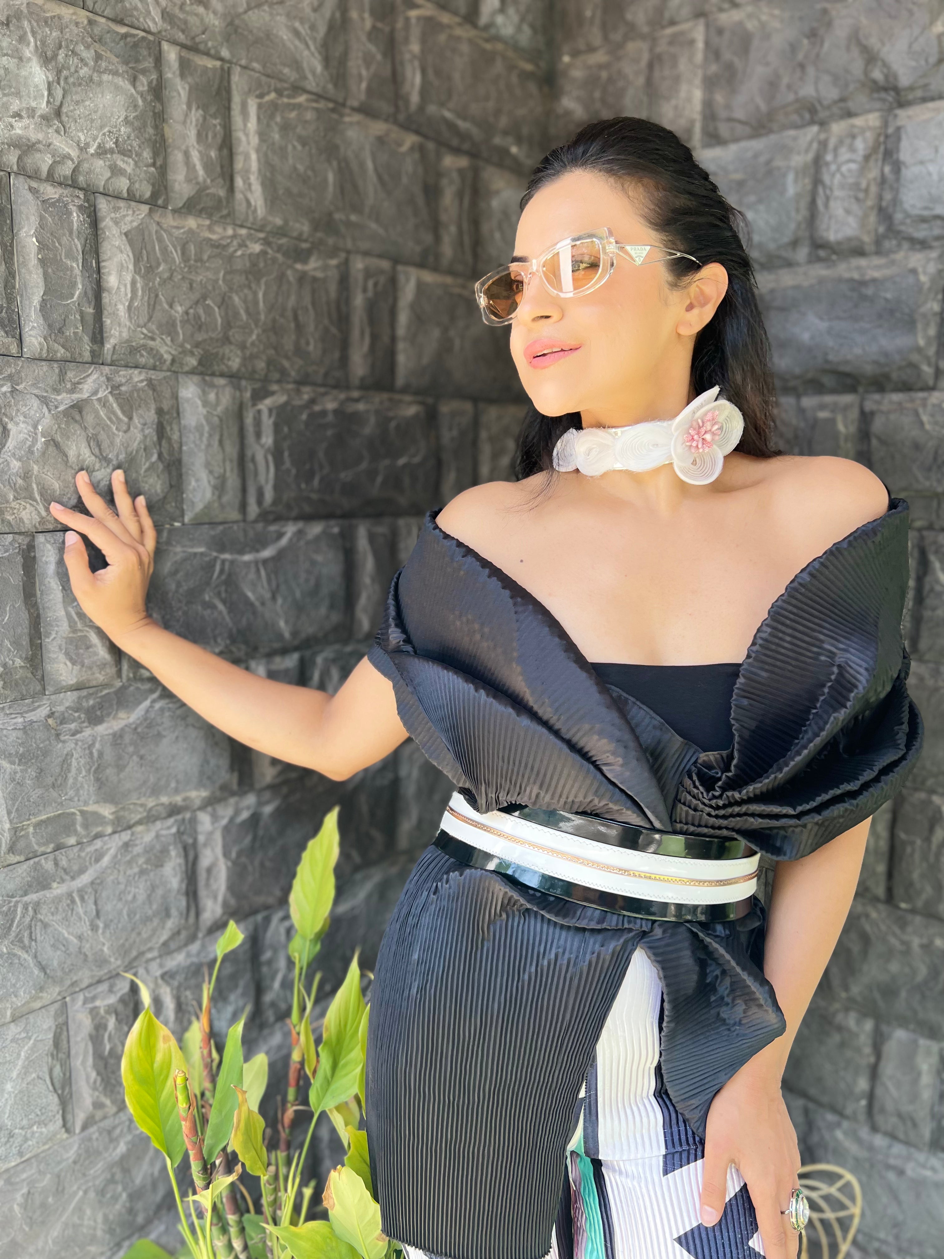 Satin Multi Drape Top in Black