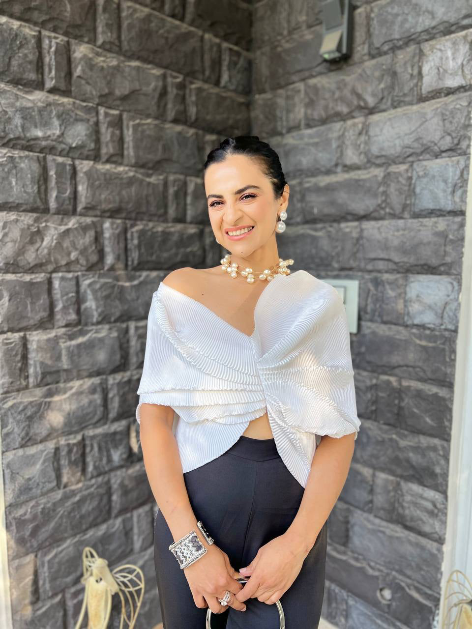 White Satin Multi Drape Top