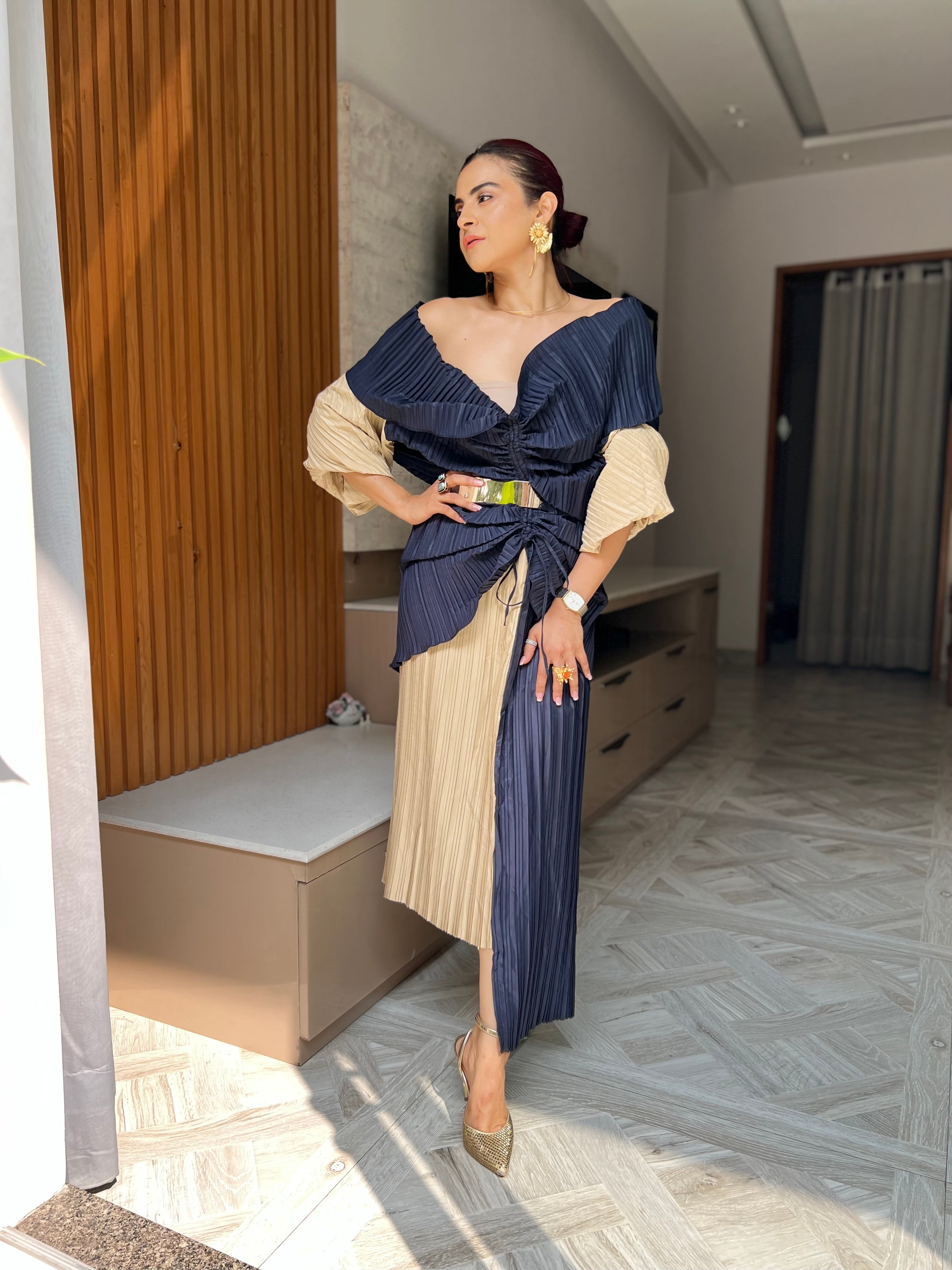 Duo multi drape top in Melisa Caviar