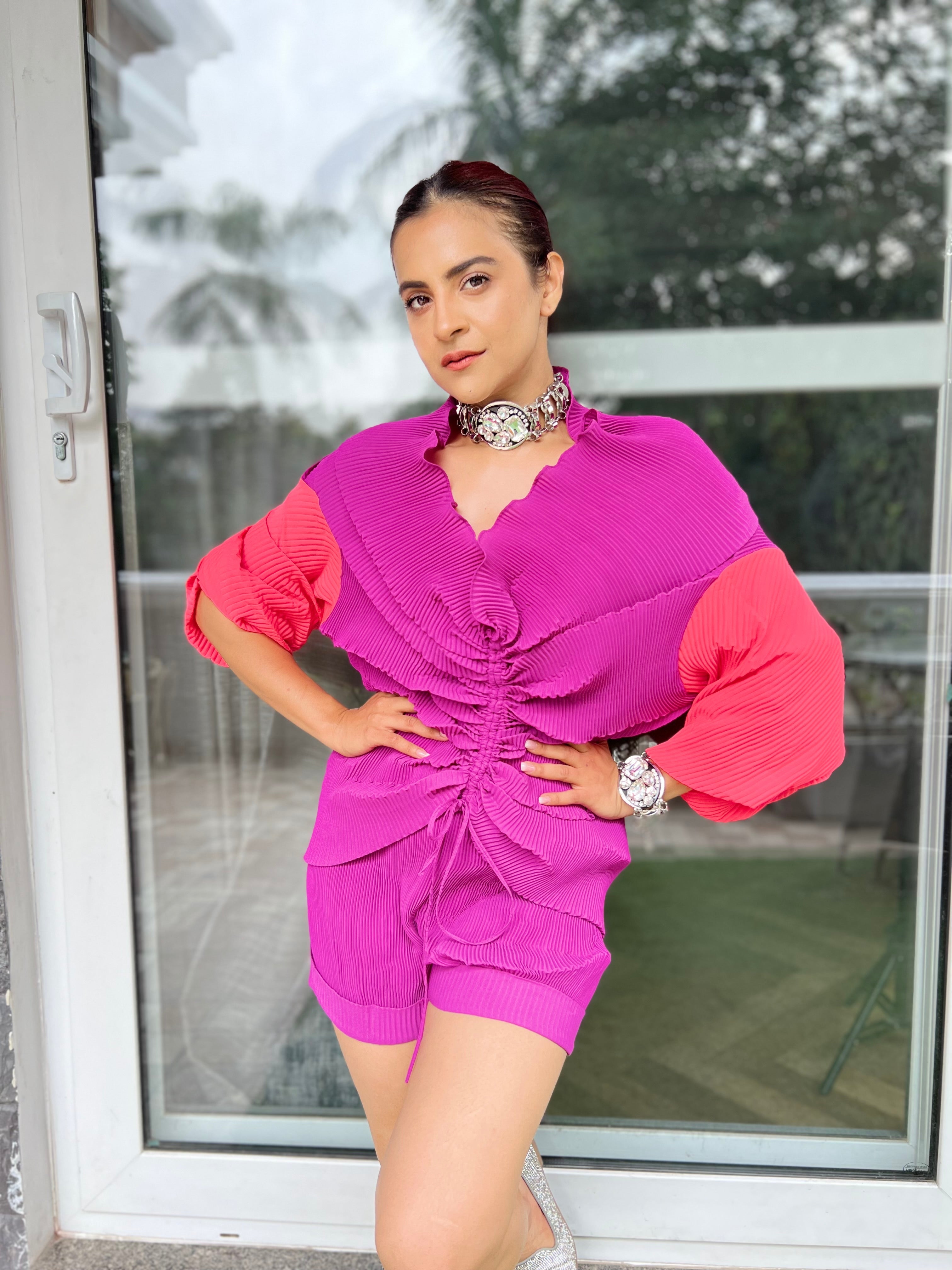 Duo multi drape Co-Ord set in in Purple Impulse