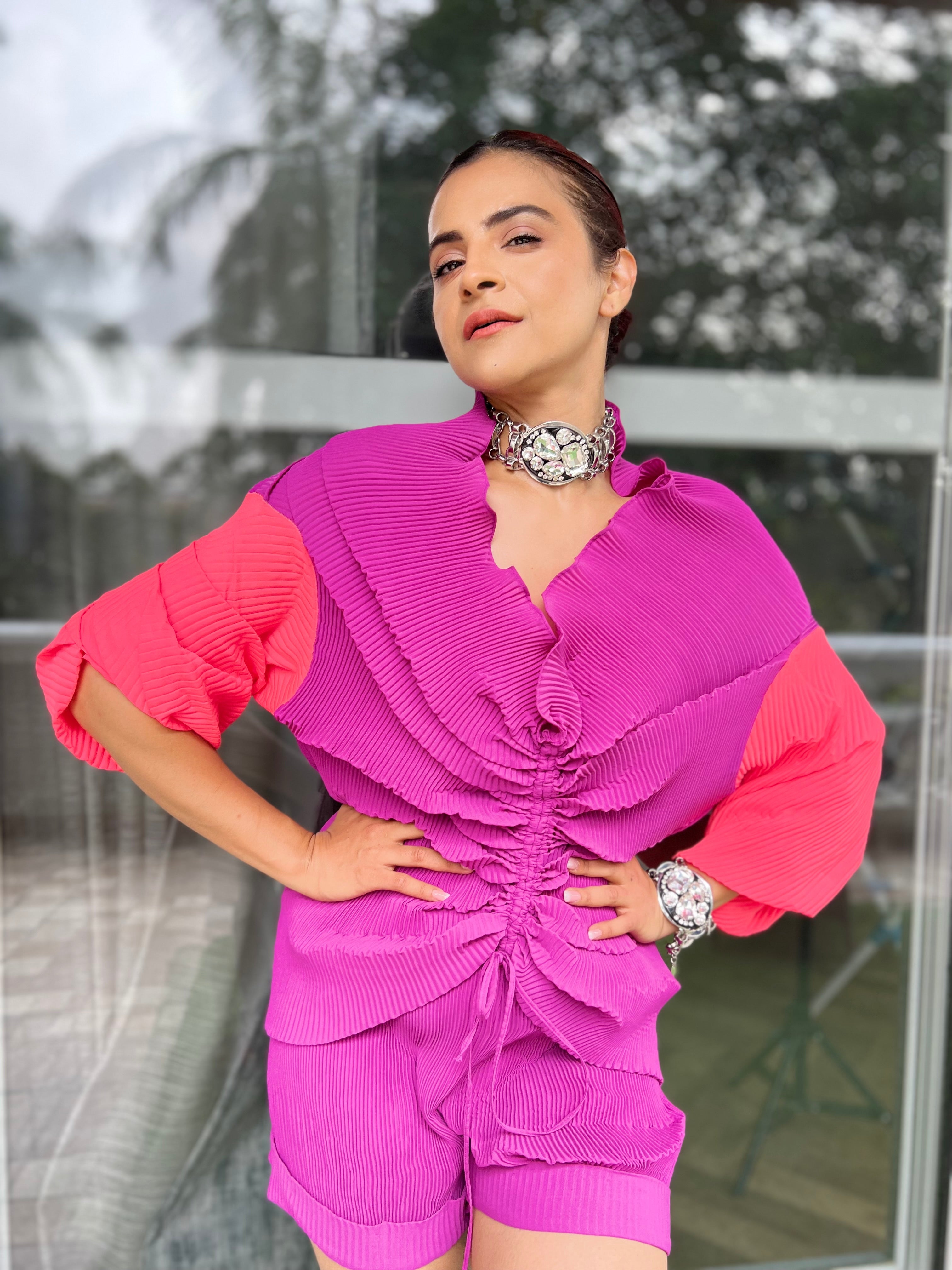 Duo multi drape Co-Ord set in in Purple Impulse