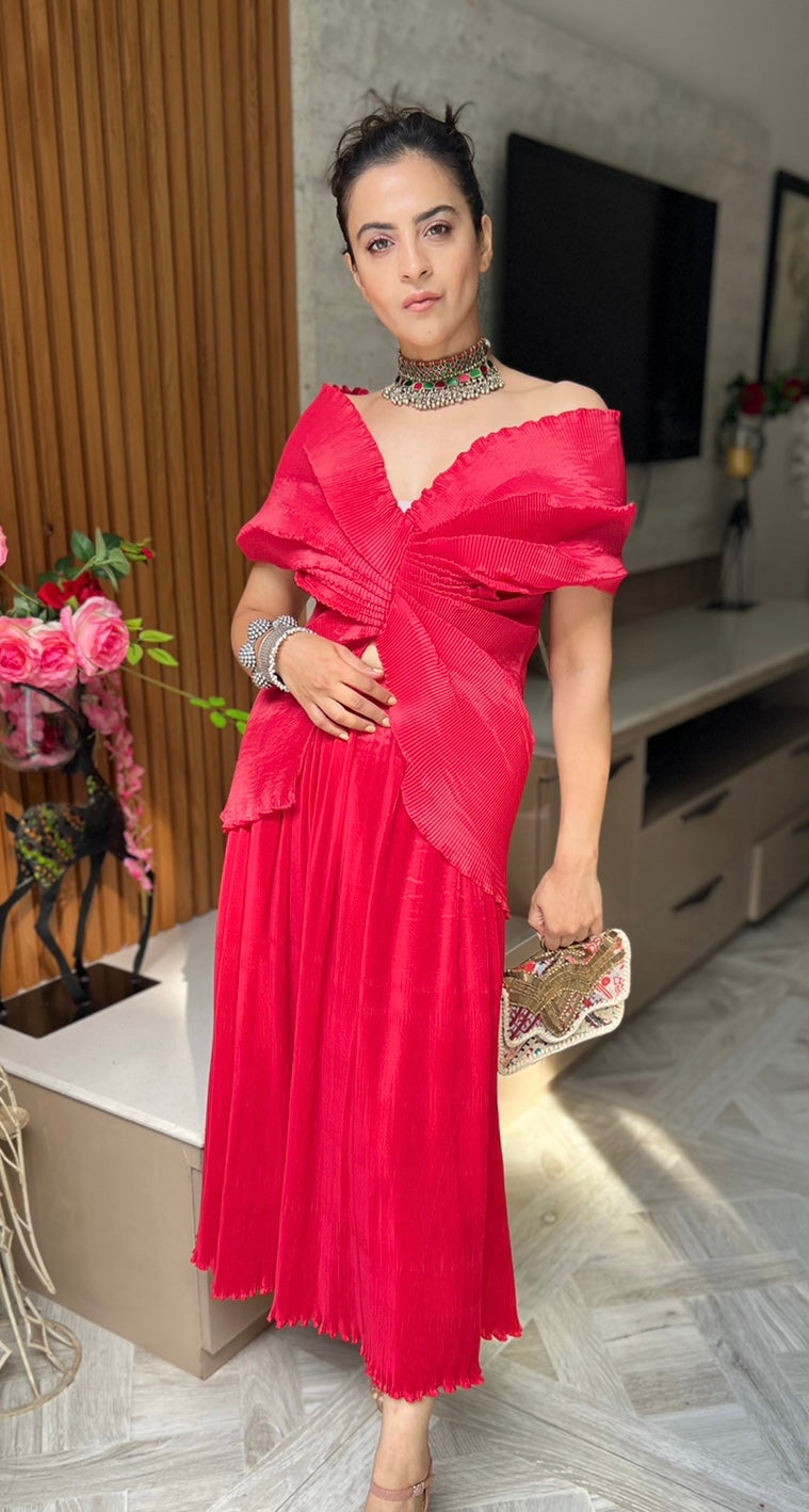 Silk Multi Drape Top in Red