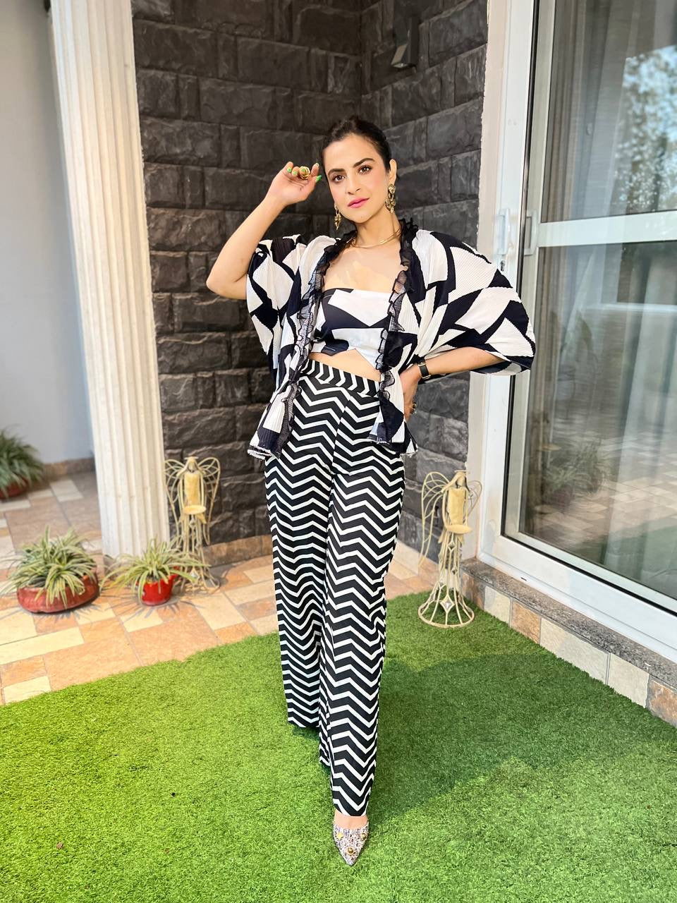Monochrome Moon Cape Co-ord Set in Gingham