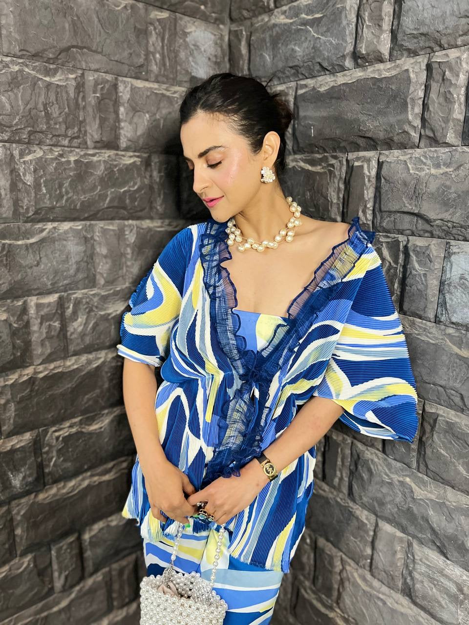 Monochrome Moon Cape Co-ord Set in Blue Marble