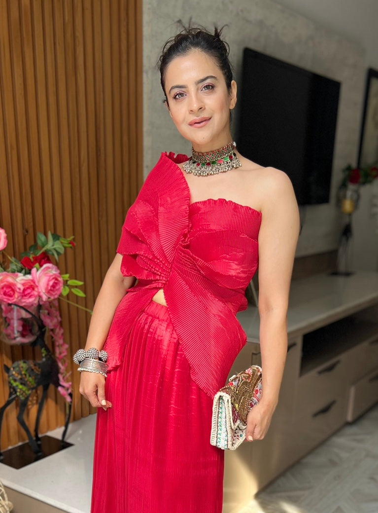 Silk Multi Drape Top in Red