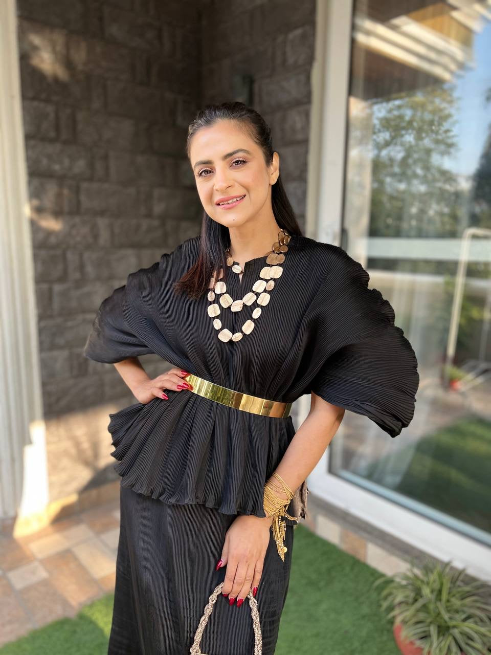 Silk Moon Lift Long Skirt Set in Black