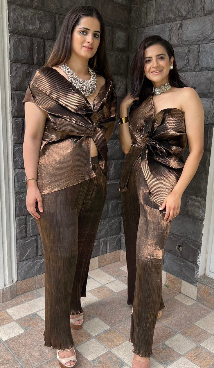 Multi Drape Pant Set in Copper