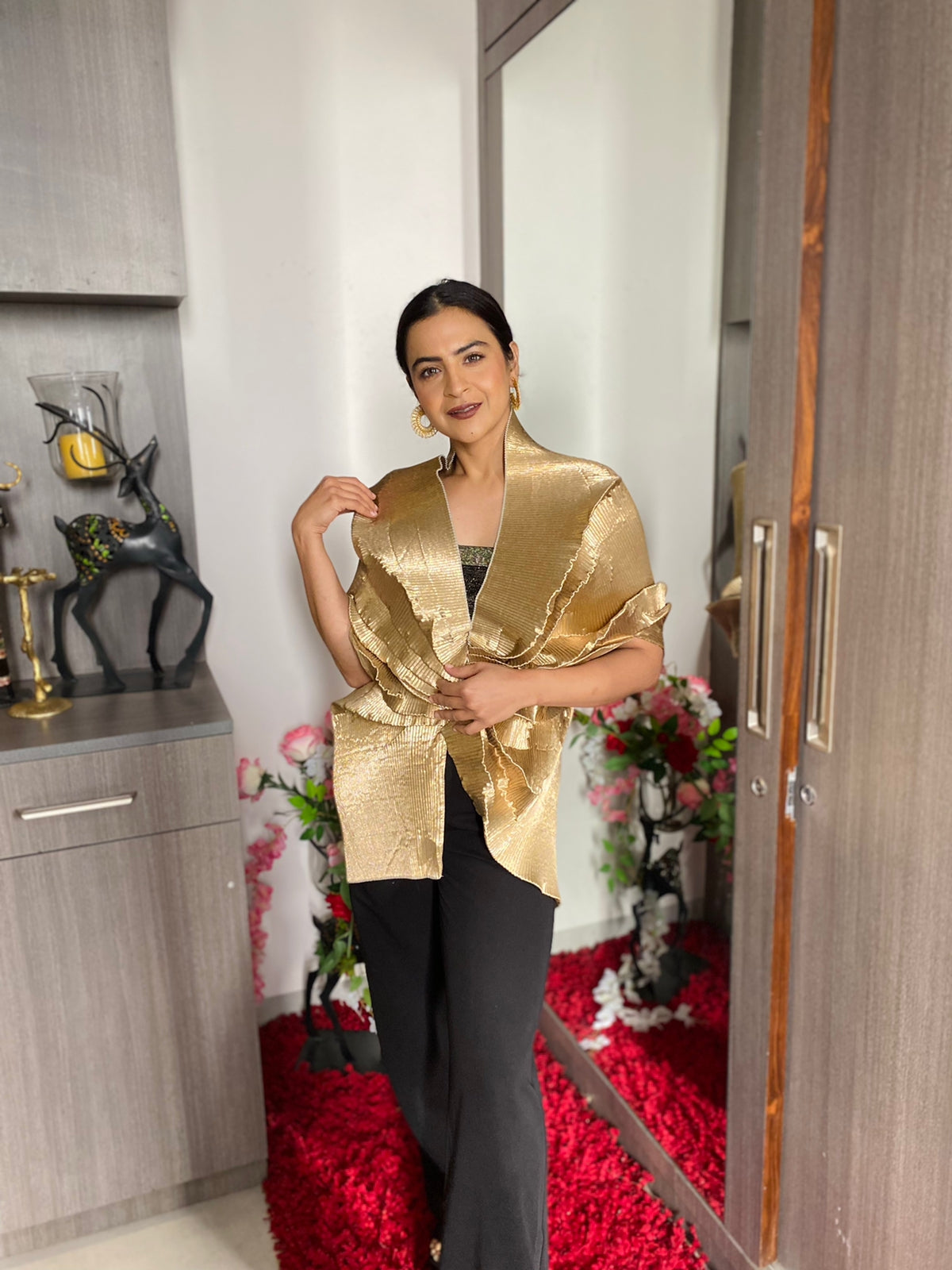 shimmer gold fabric Multi Drape top