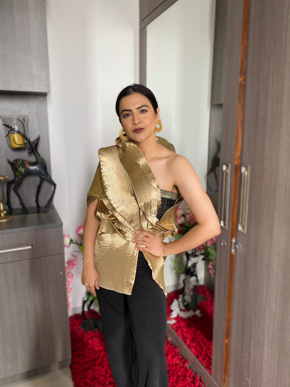 Shimmer Multi Drape Top in Gold