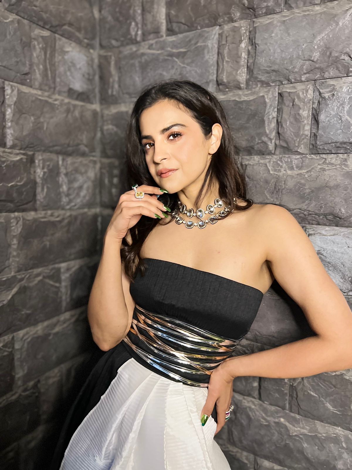 Multi Drape Off Shoulder Gown - Black & White