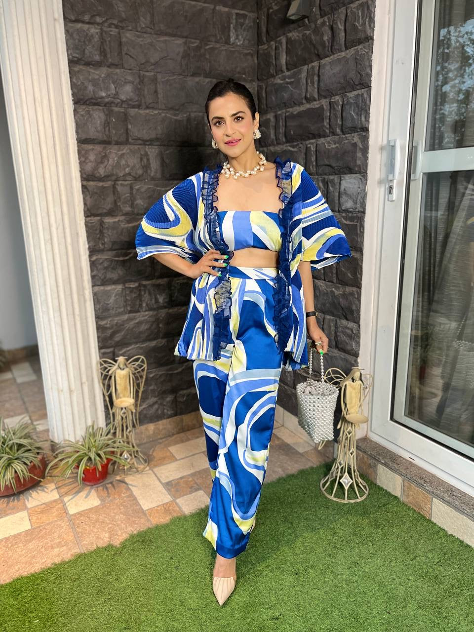Monochrome Moon Cape Co-ord Set in Blue Marble