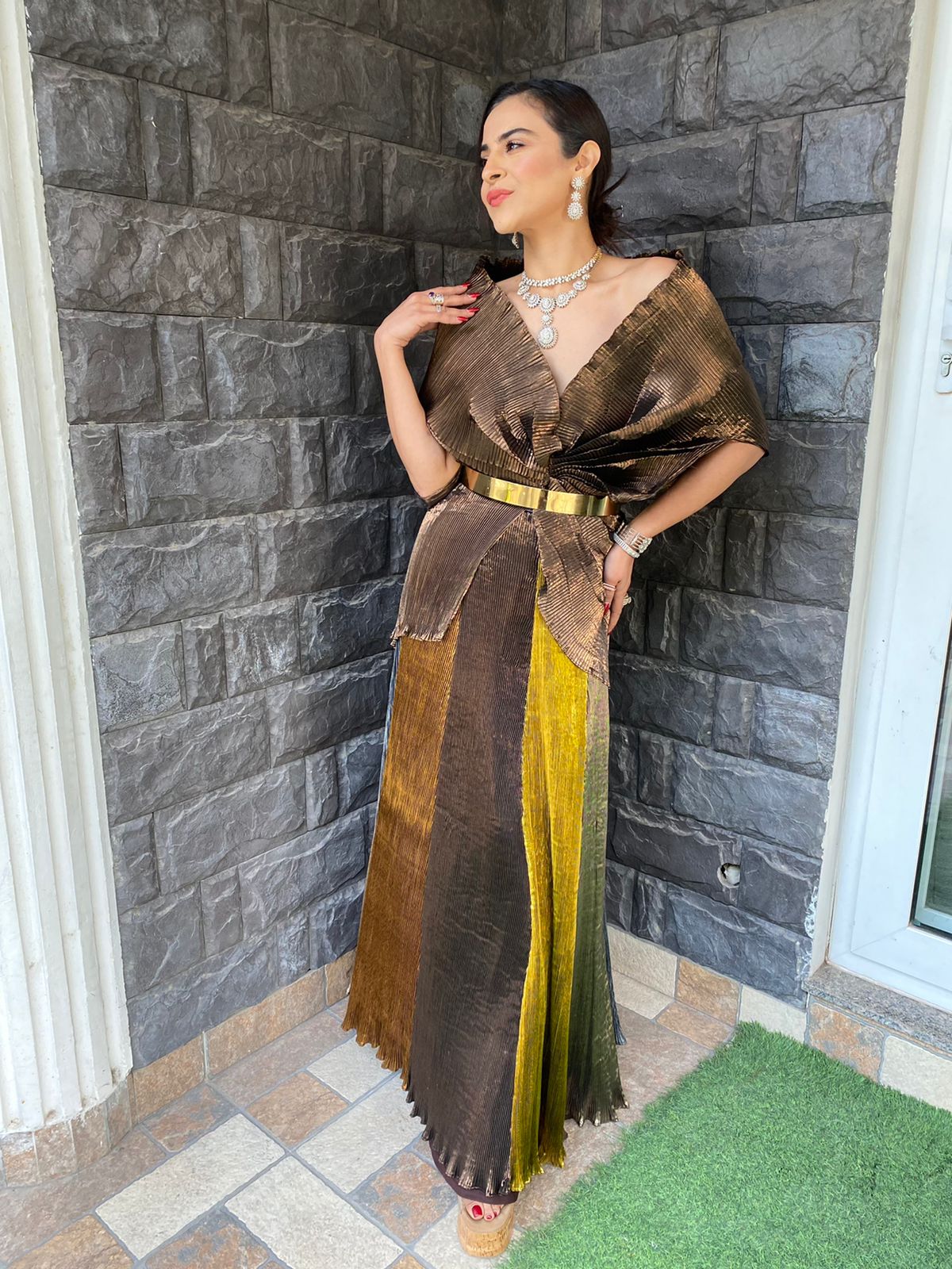 Earthy Lehenga Set with Copper Multi Drape