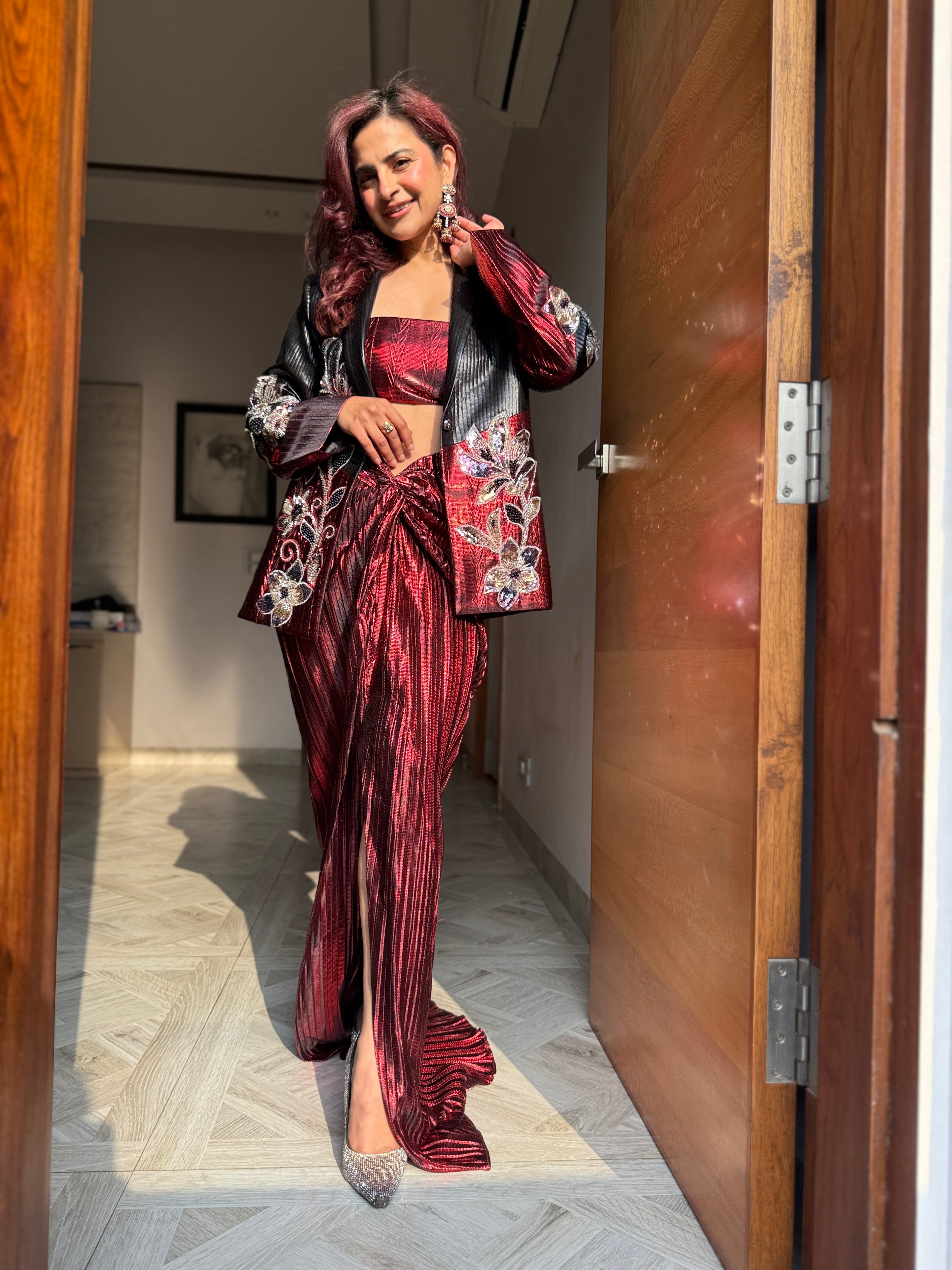 Red foil skirt with tie up