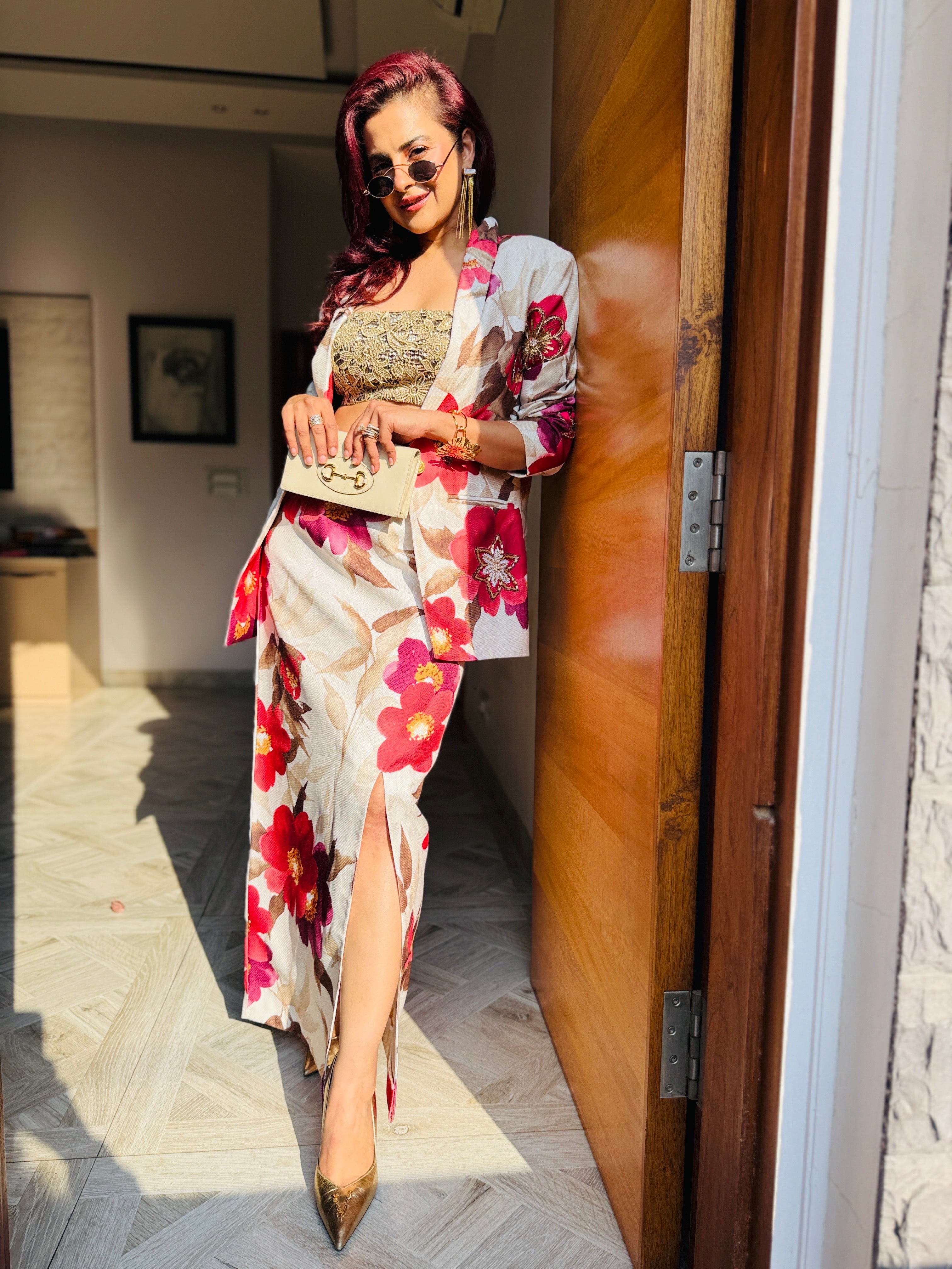 Tropical Luxe Blazer set in Red and White