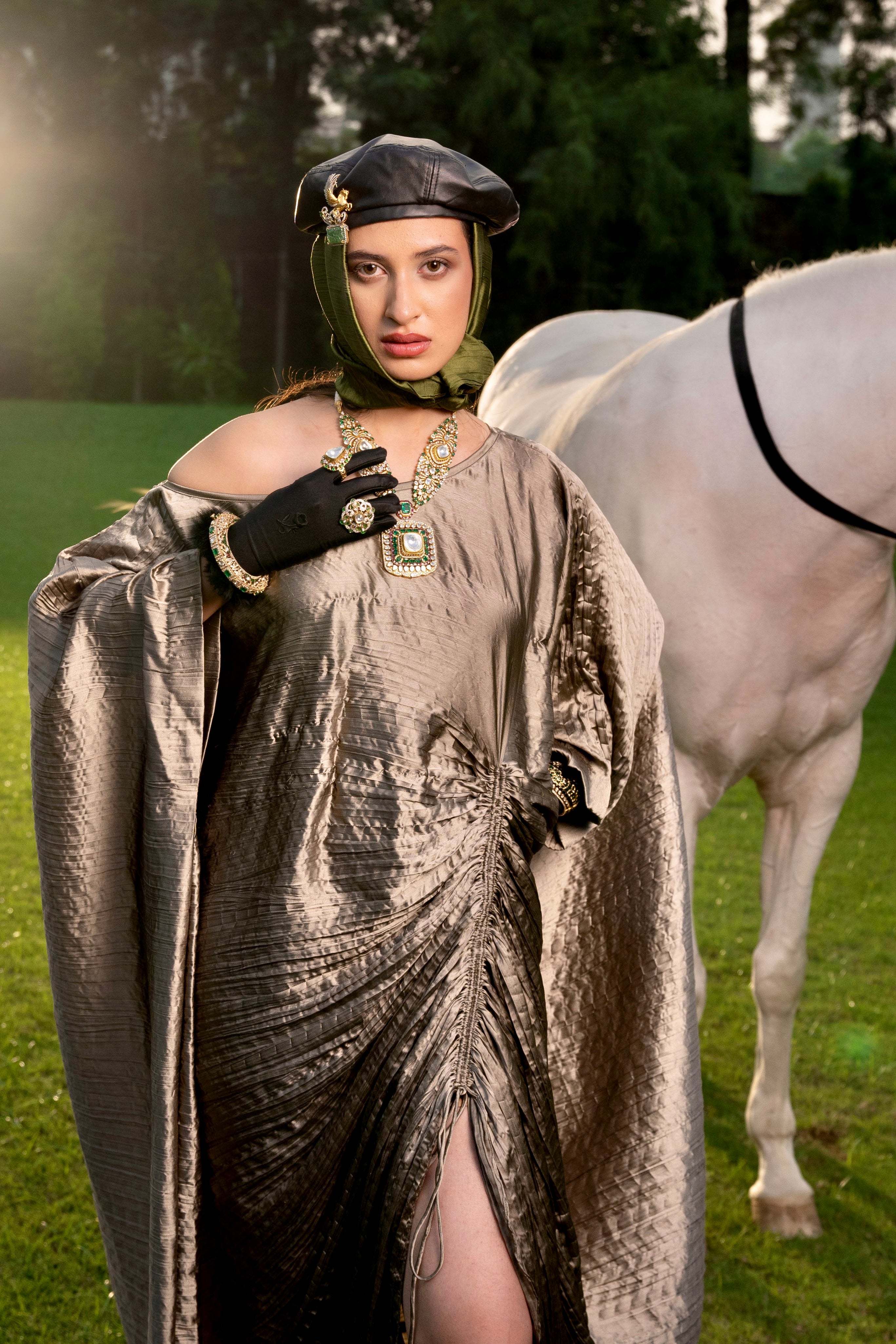 Smoky topaz ruched kaftan