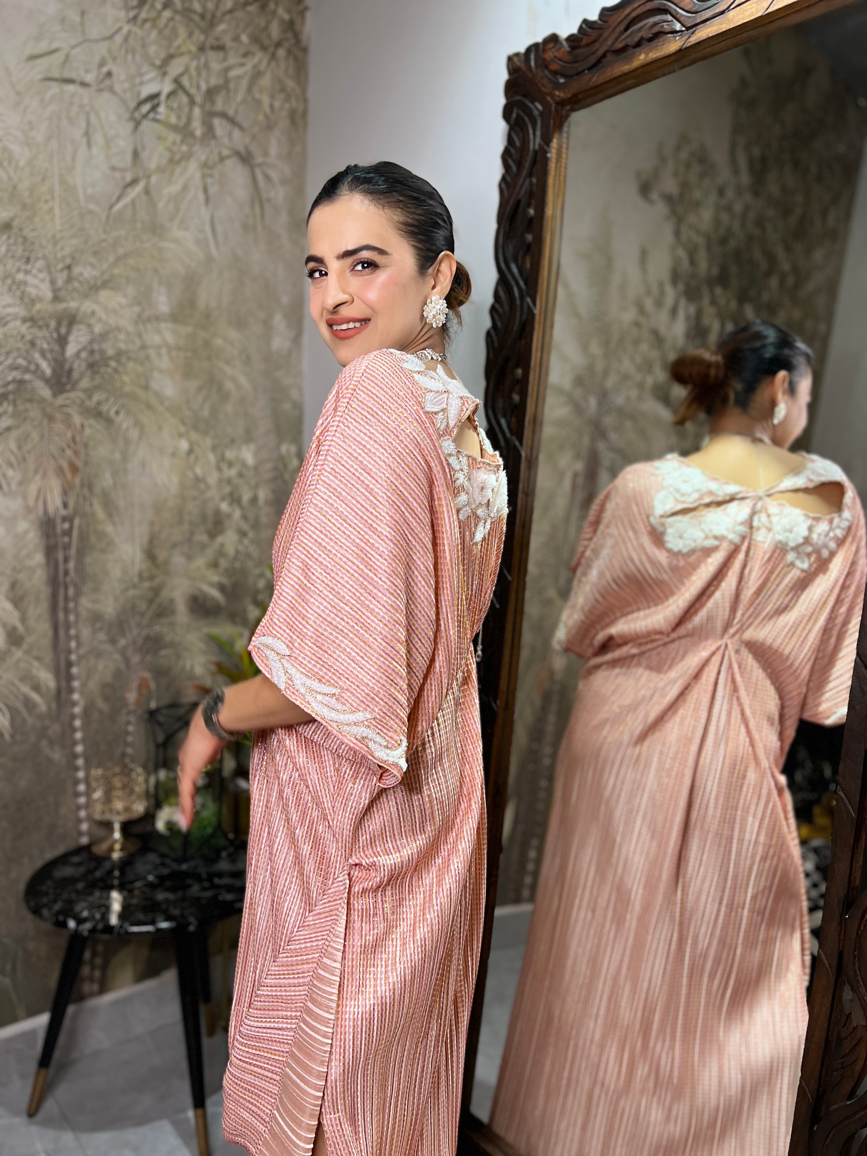 Peach moon embroidered kaftan