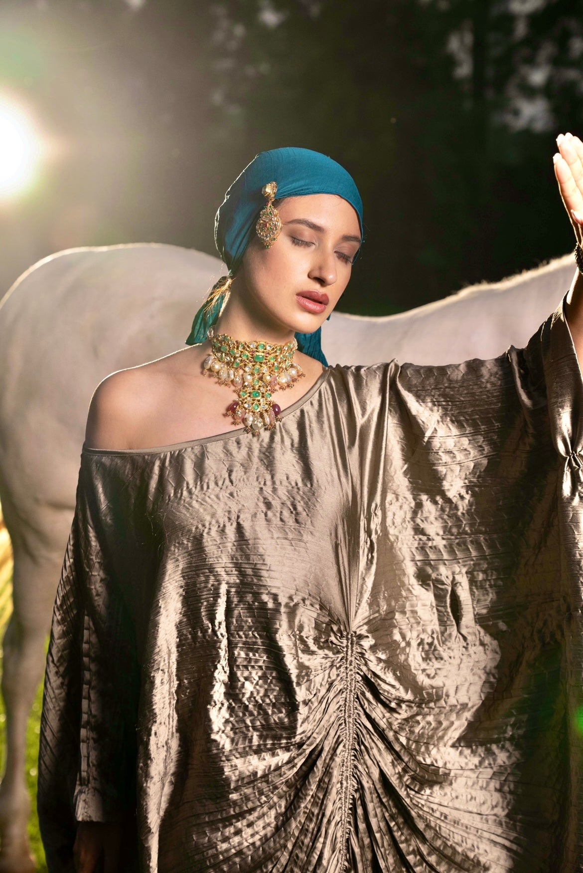 Smoky topaz ruched kaftan