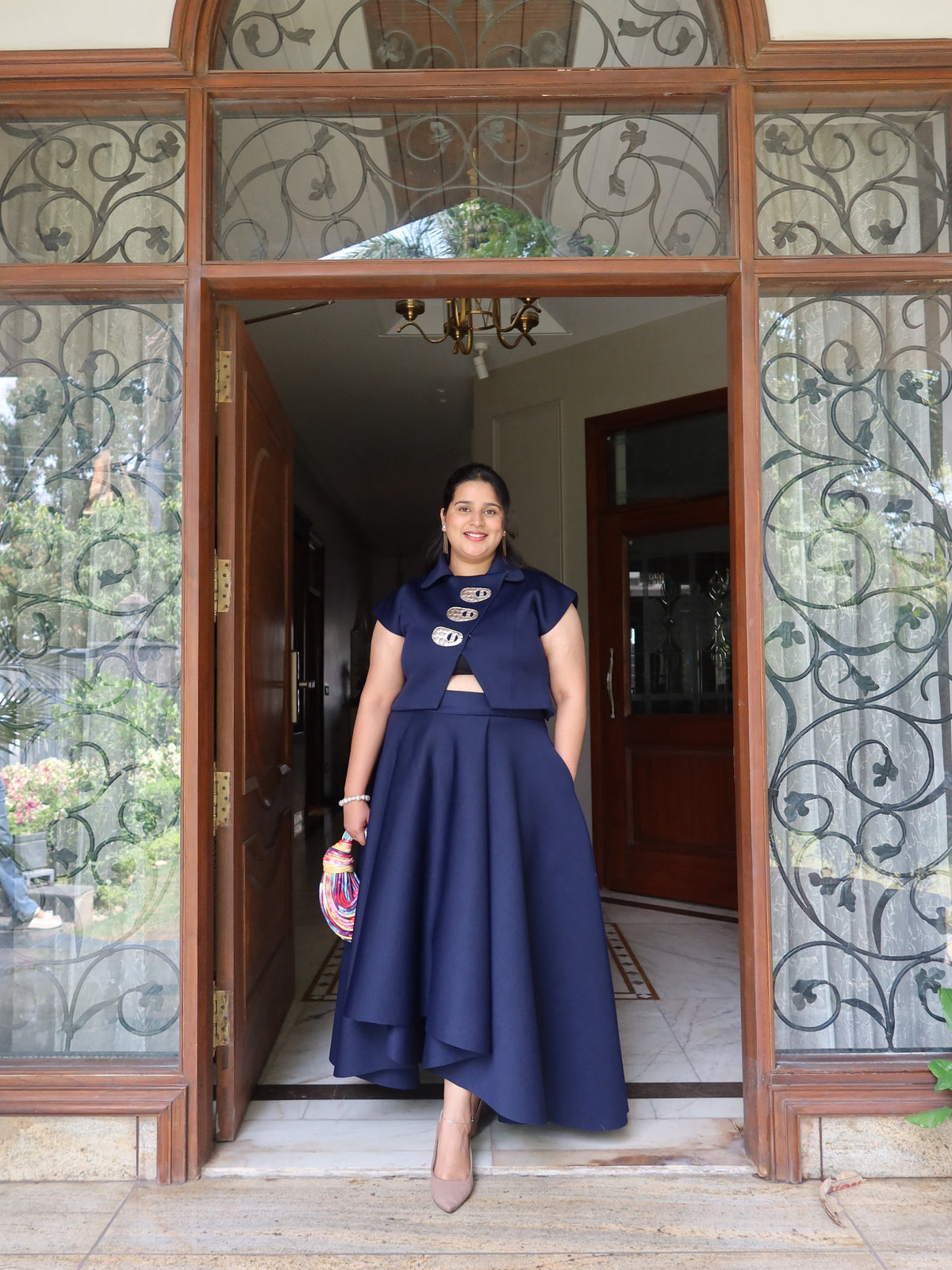 High low skirt set in Navy blue neoprene edit