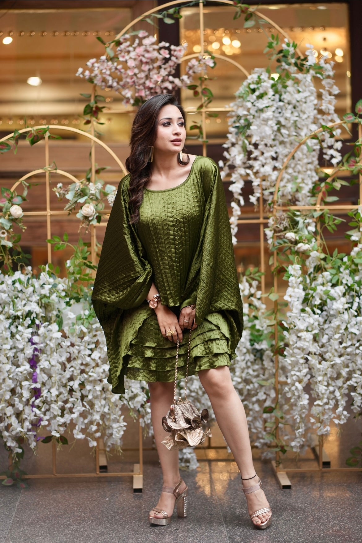 Emerald green layered dress