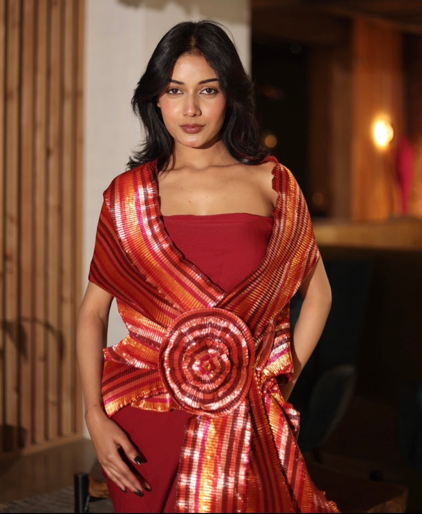 Red multi colour striped Luxe Wrap