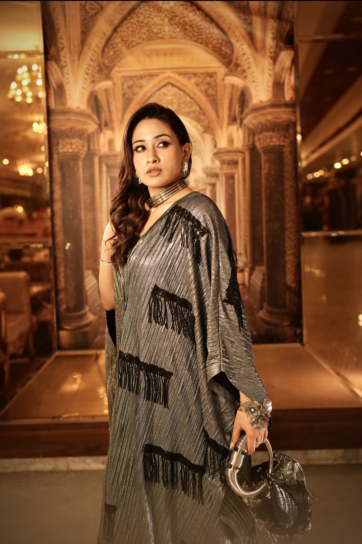 Silver glitter tassel kaftan