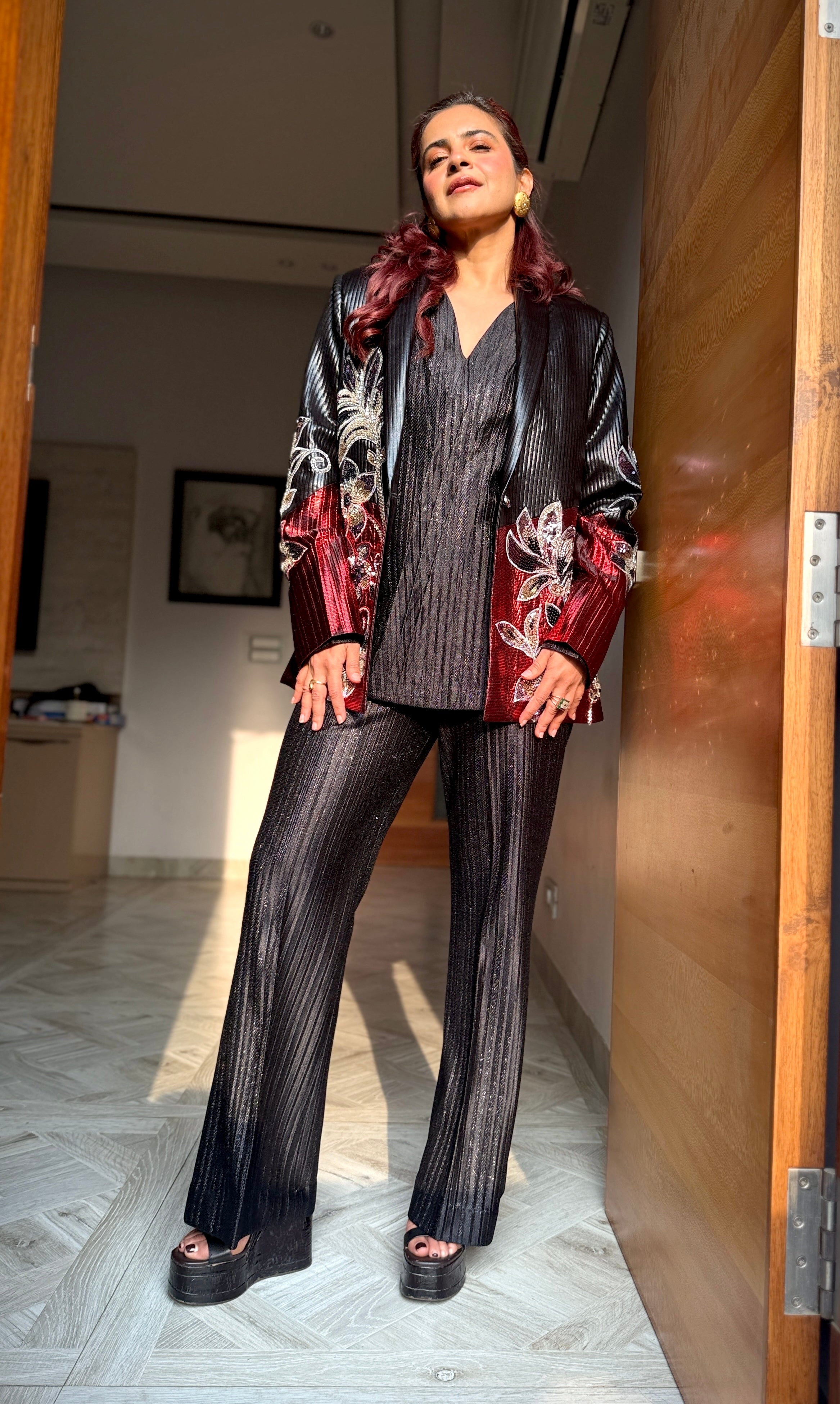 Rouge Obsidian Power Blazer pants set in Red and Black