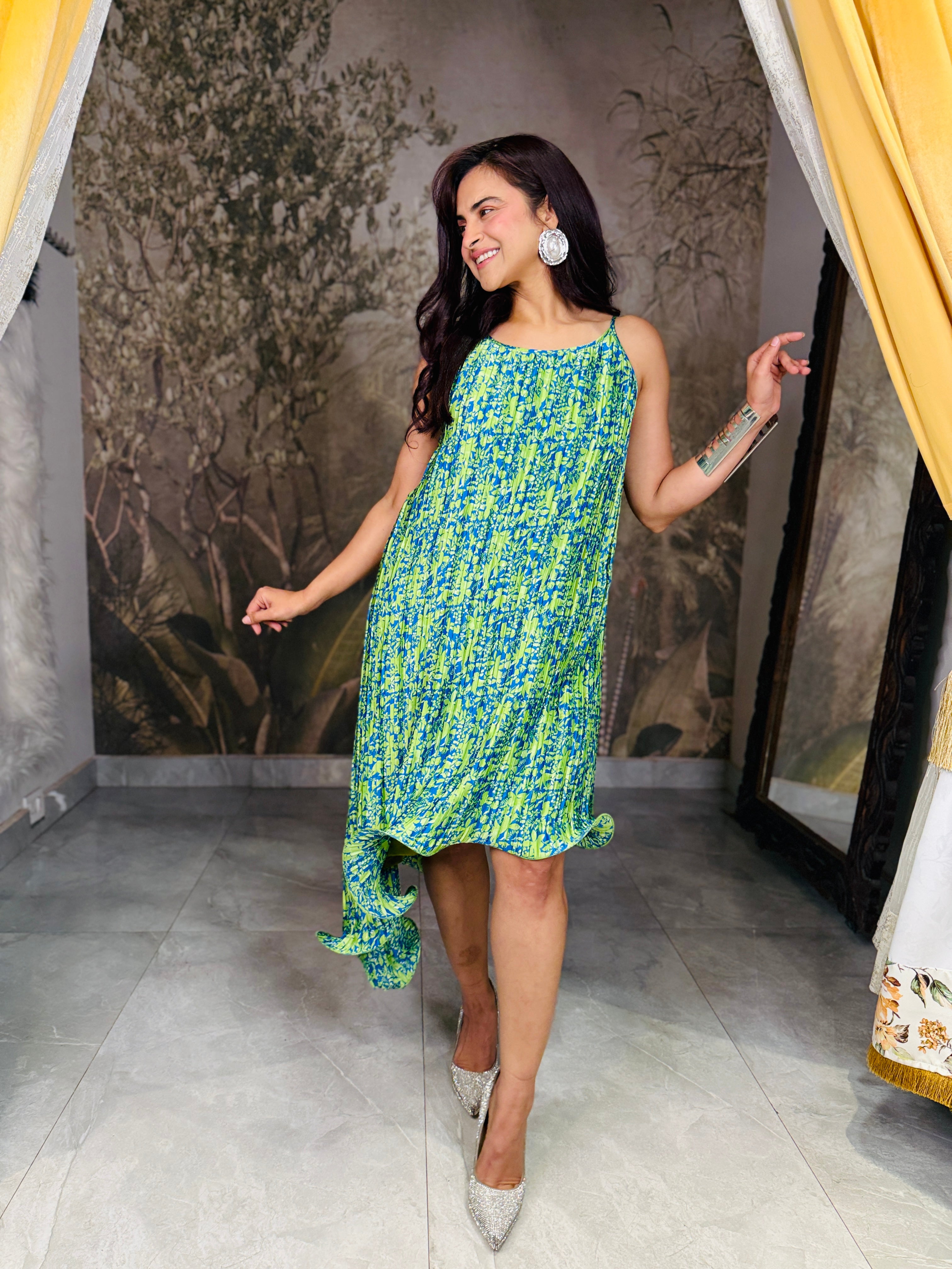 Martinique green halter neck ruffle dress