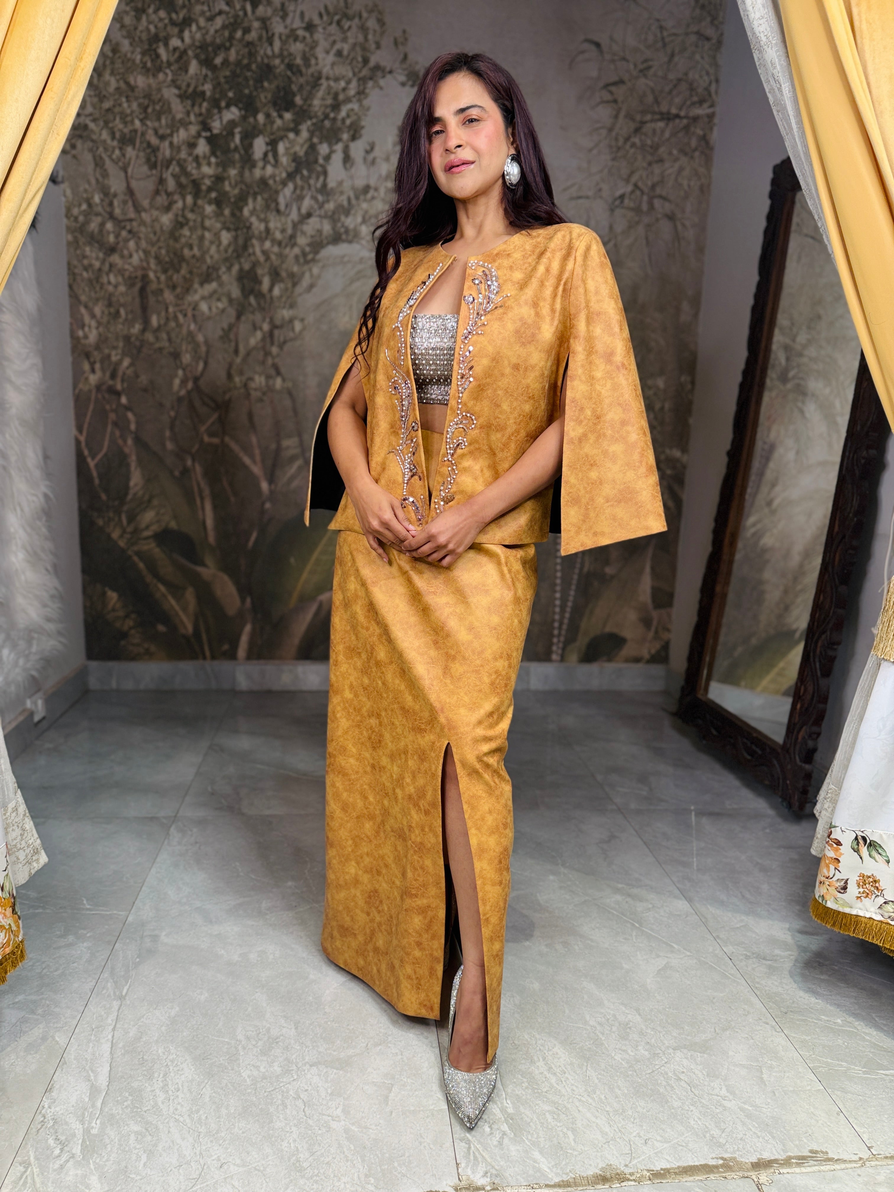 Amber Dune Cape set in Mustard