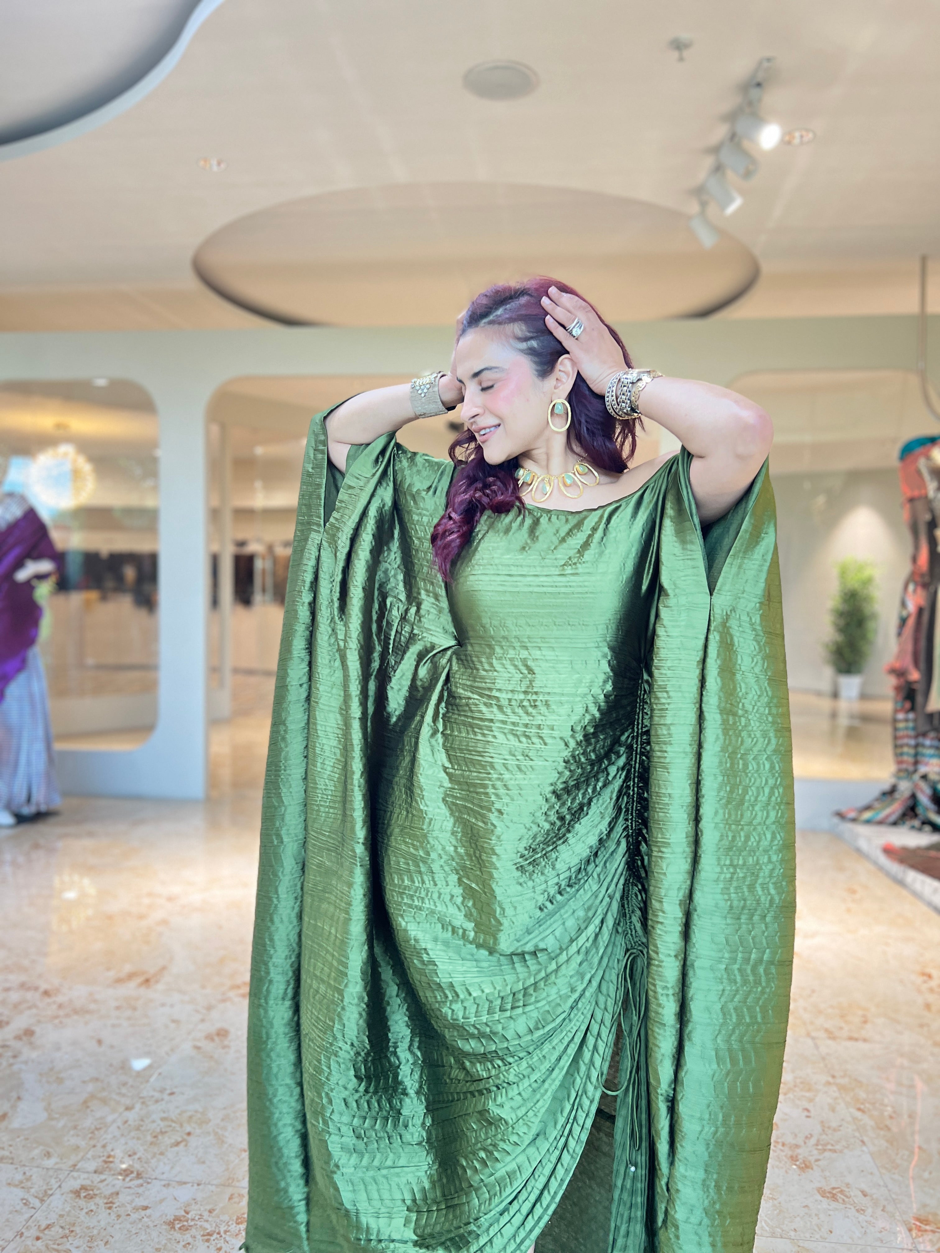 Emerald ruched kaftan