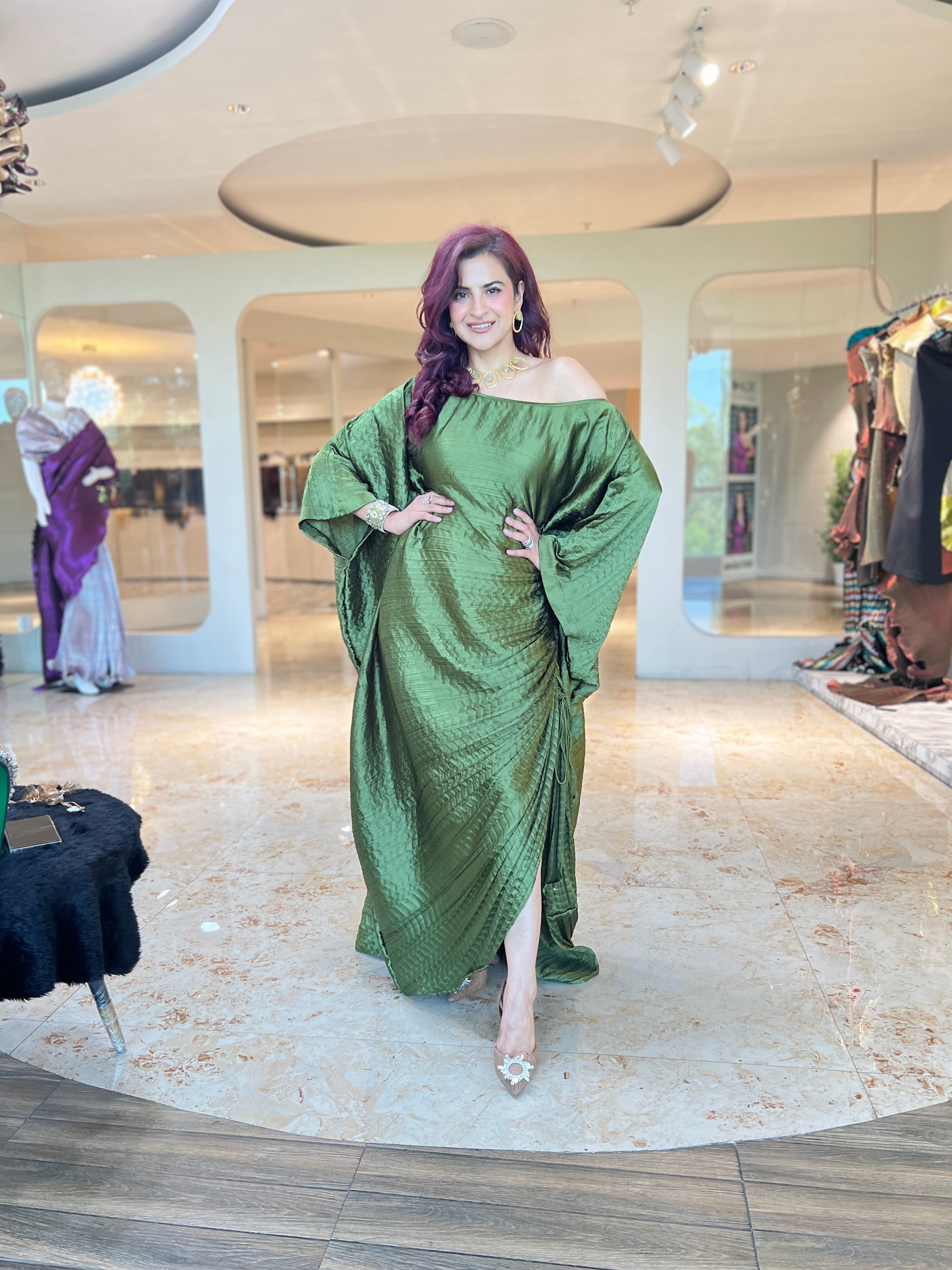 Emerald ruched kaftan