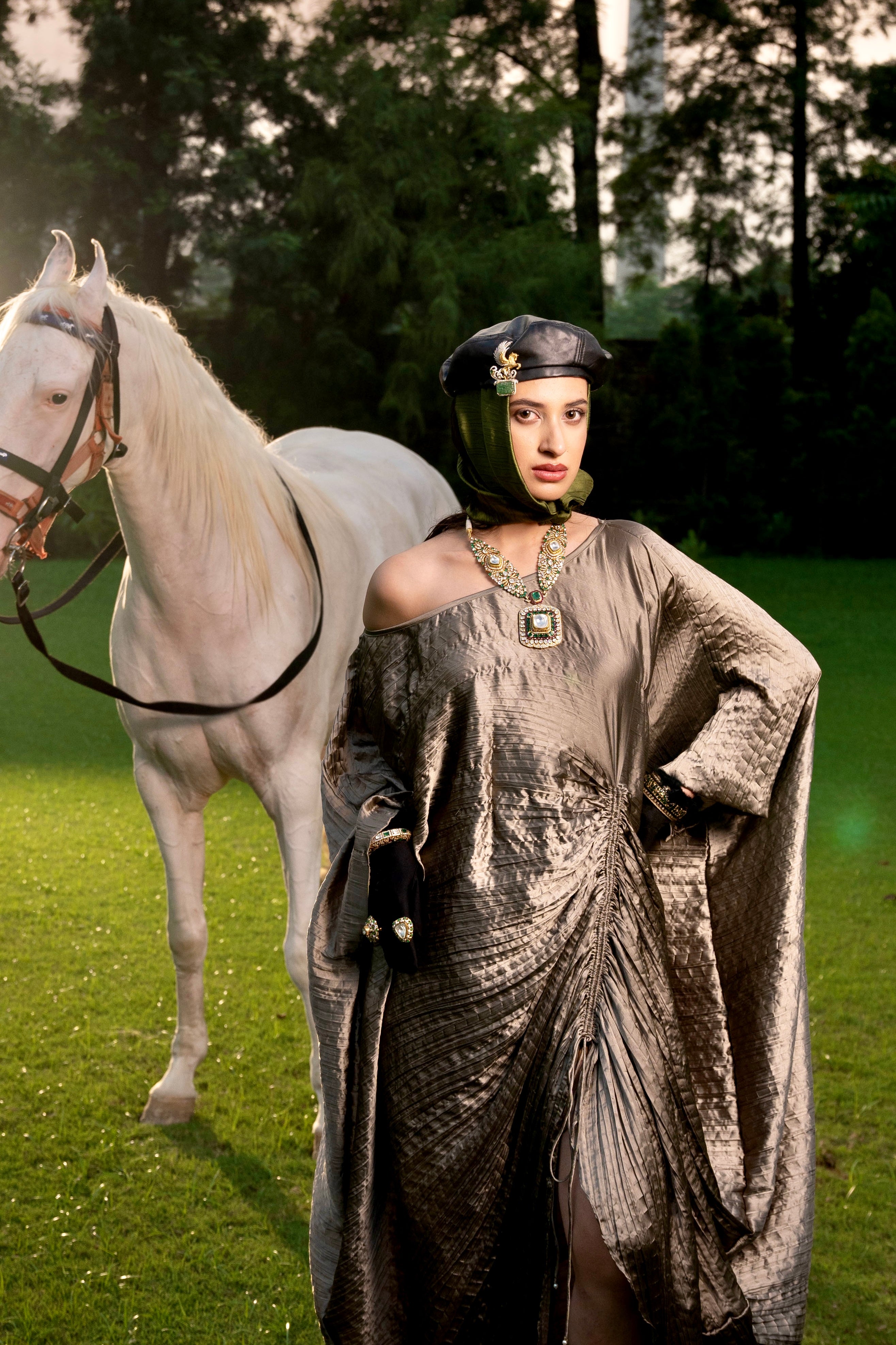 Smoky topaz ruched kaftan