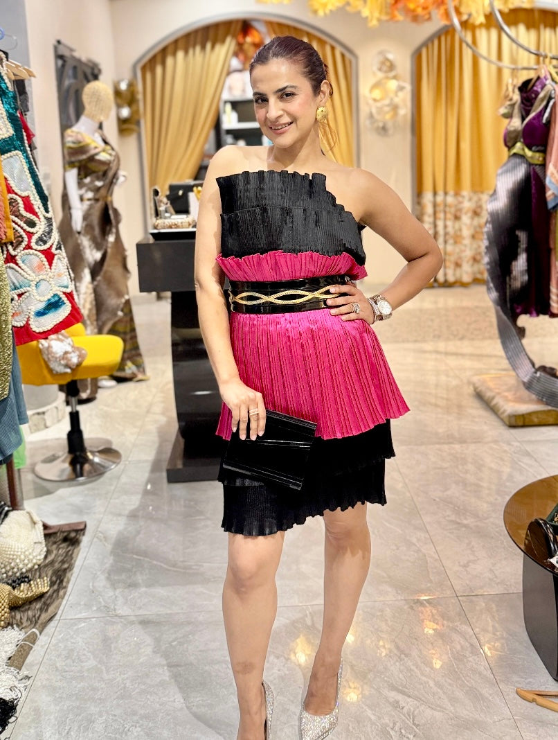 Malbec Black Cosmo Ruffle Dress with belt