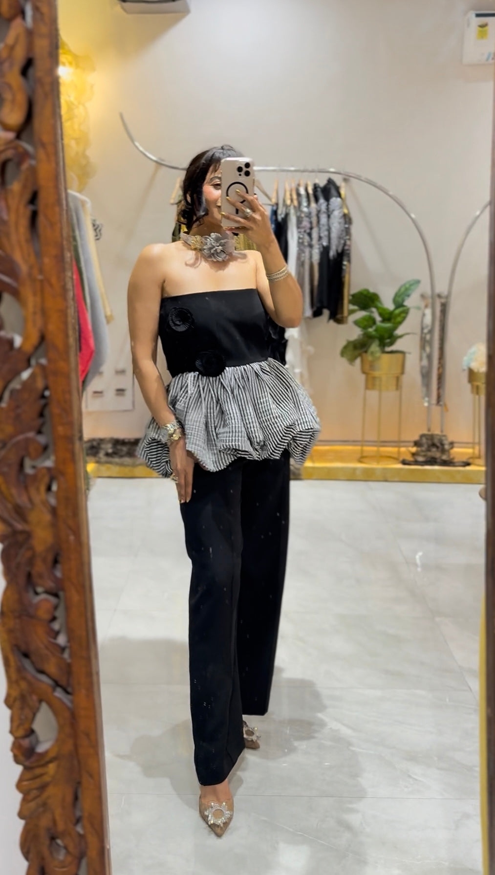 Black stripe hype peplum set