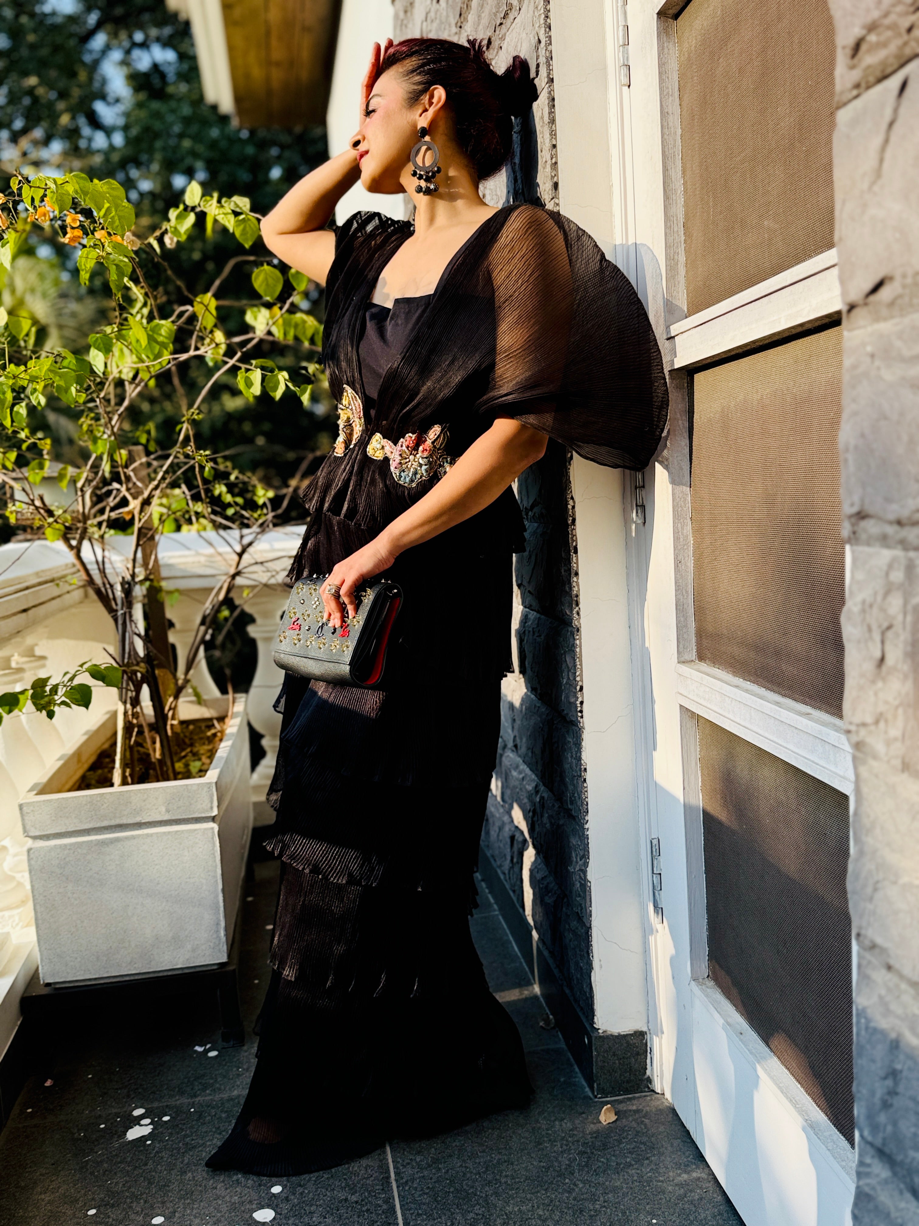 Black embroidered moon with tutu skirt set