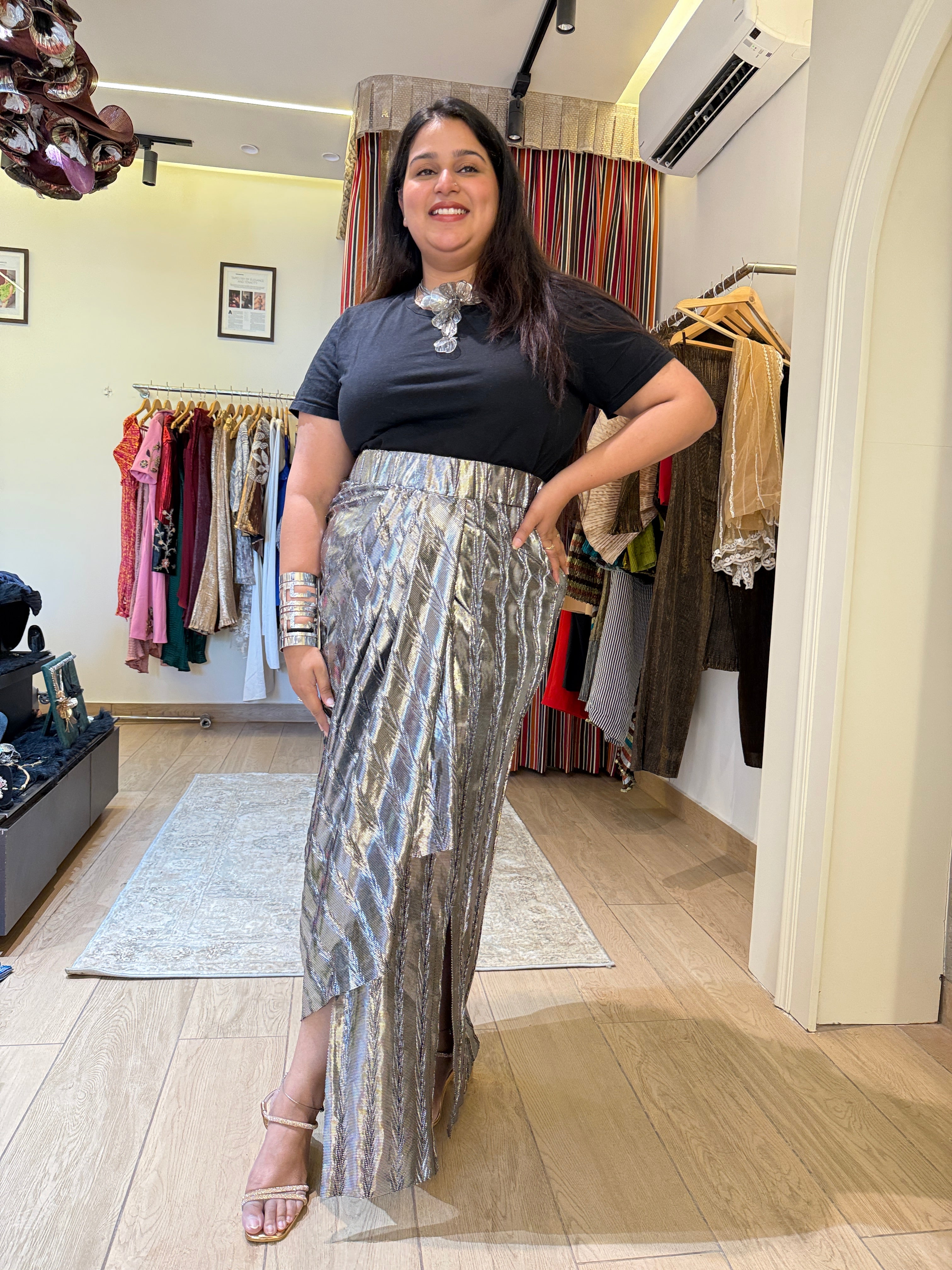 Mettalic silver drape skirt