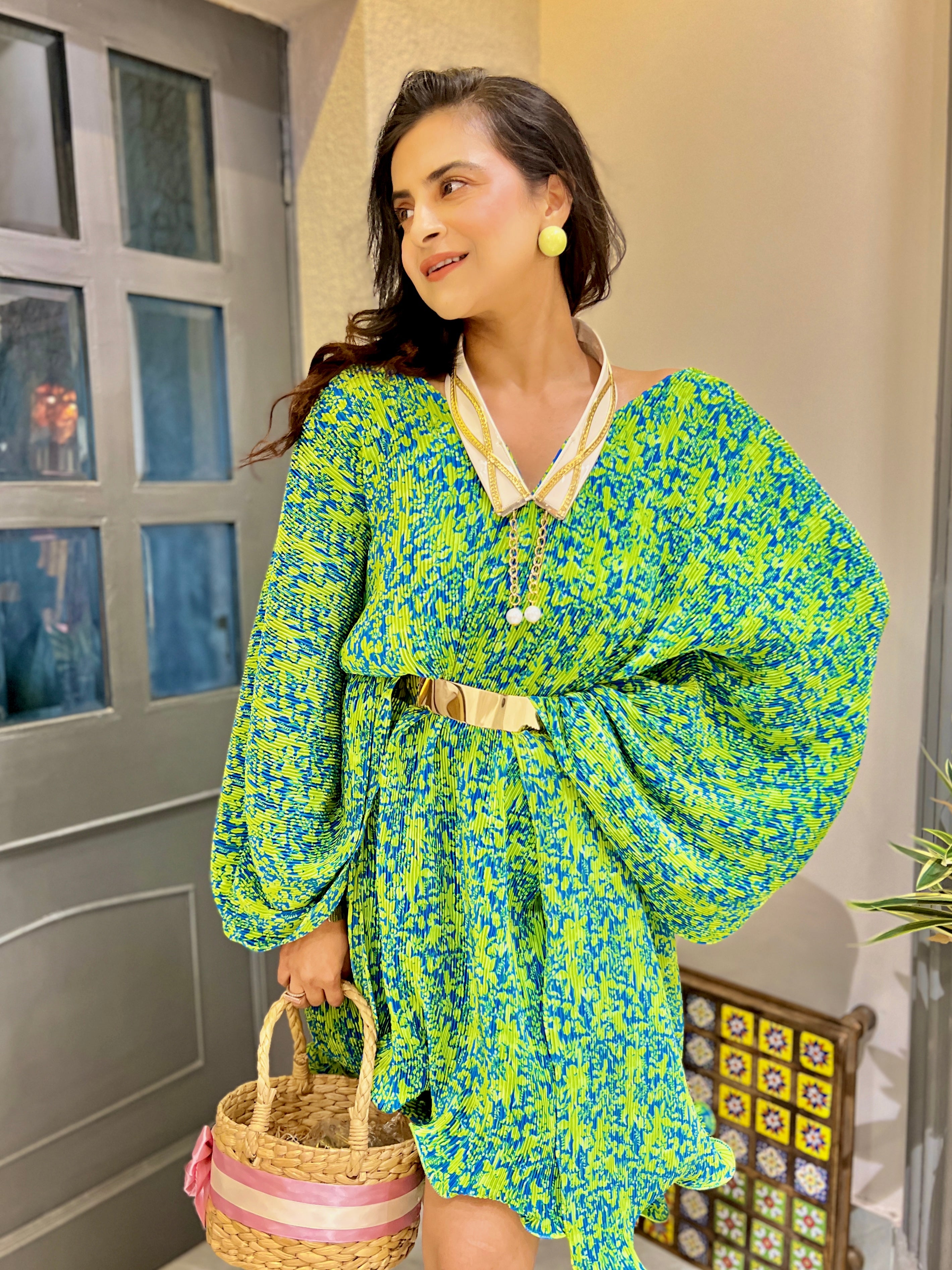 Chartreuse moon illusion collared kaftan