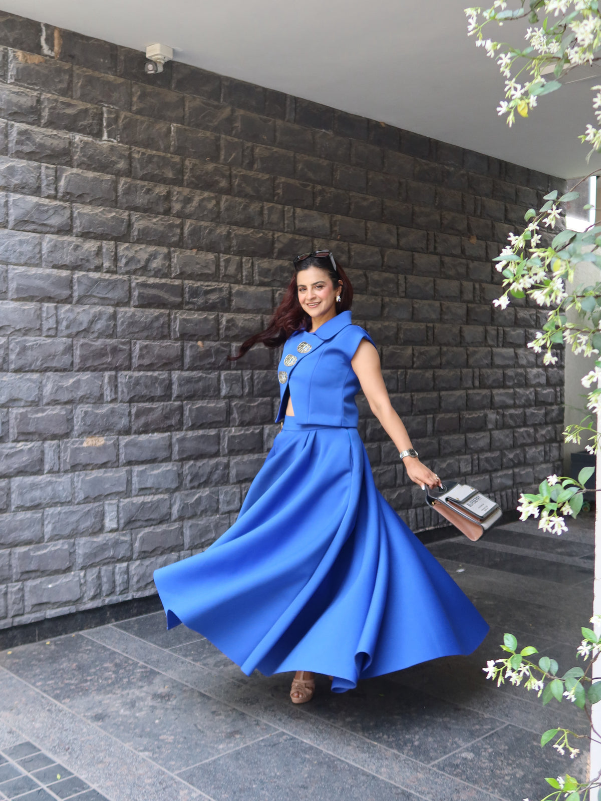 High low skirt set in royal Blue . Neoprene edit