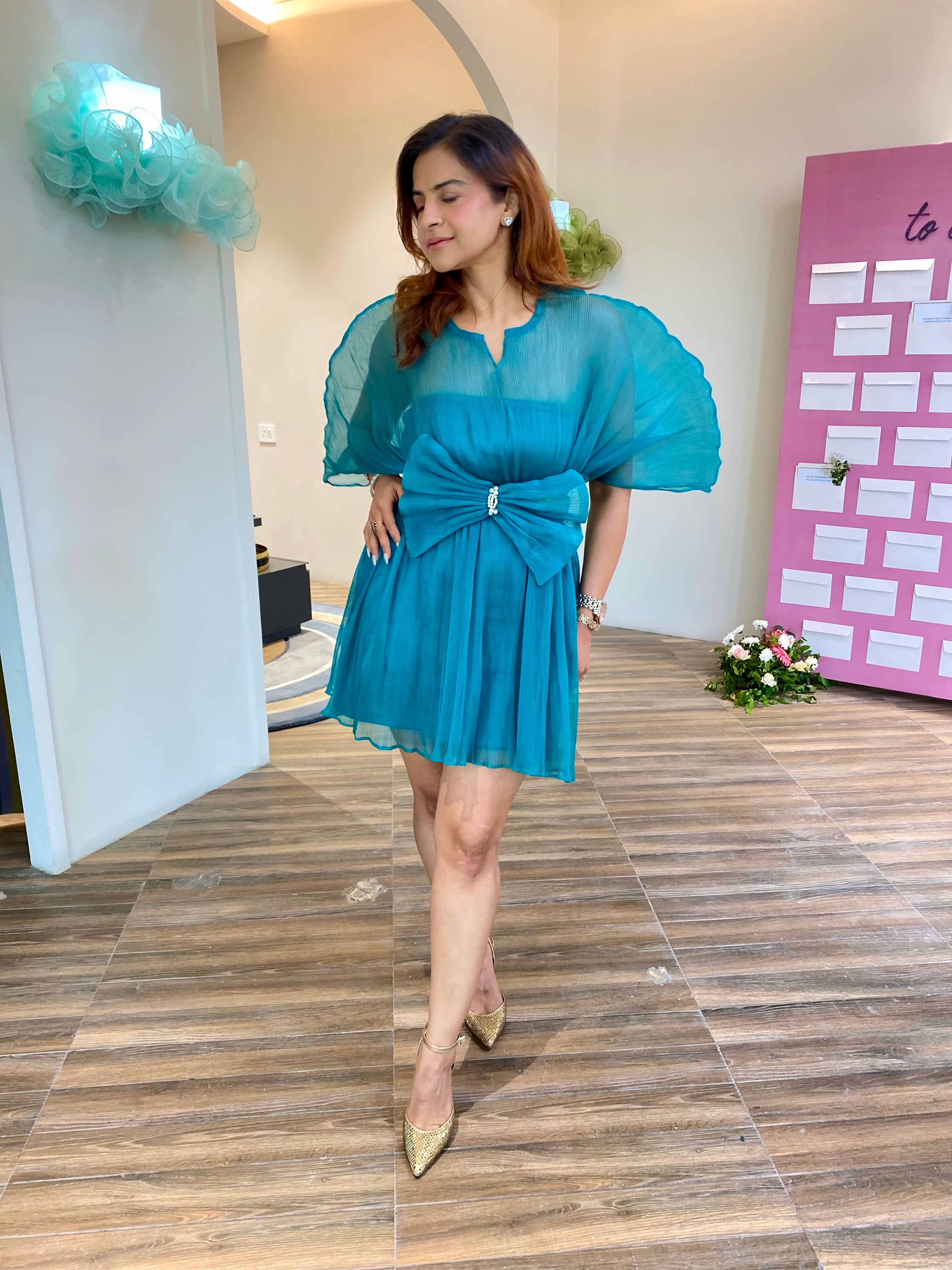 Teal Moon bow dress