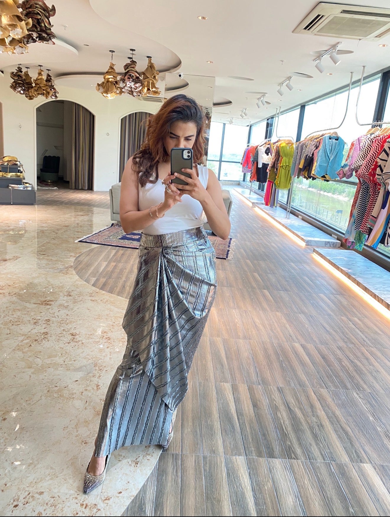 Silver foil drape skirt